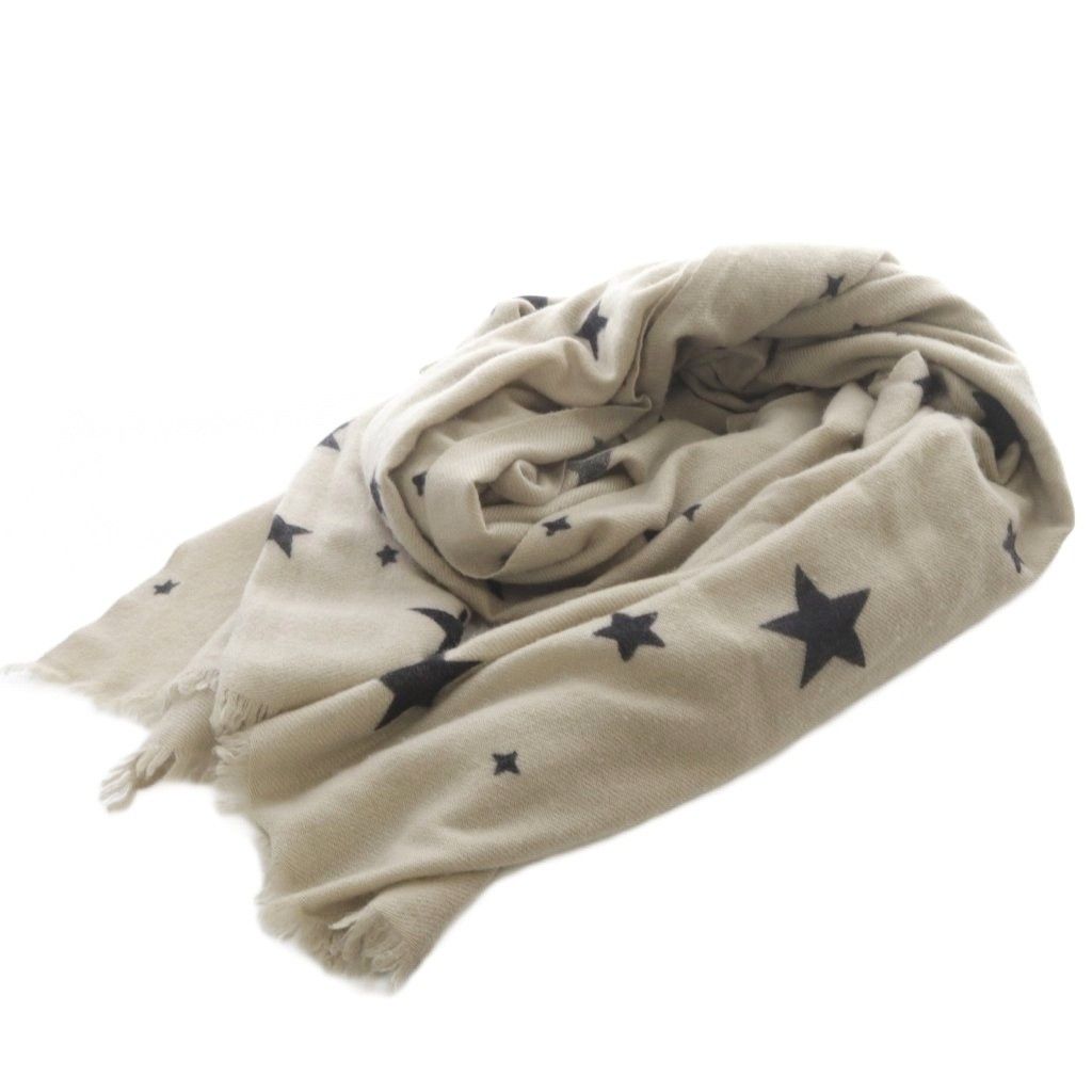 ドゥースグロワール douce gloire ストール マフラー 大判 スター総柄 カシミヤ フリンジ グレー
