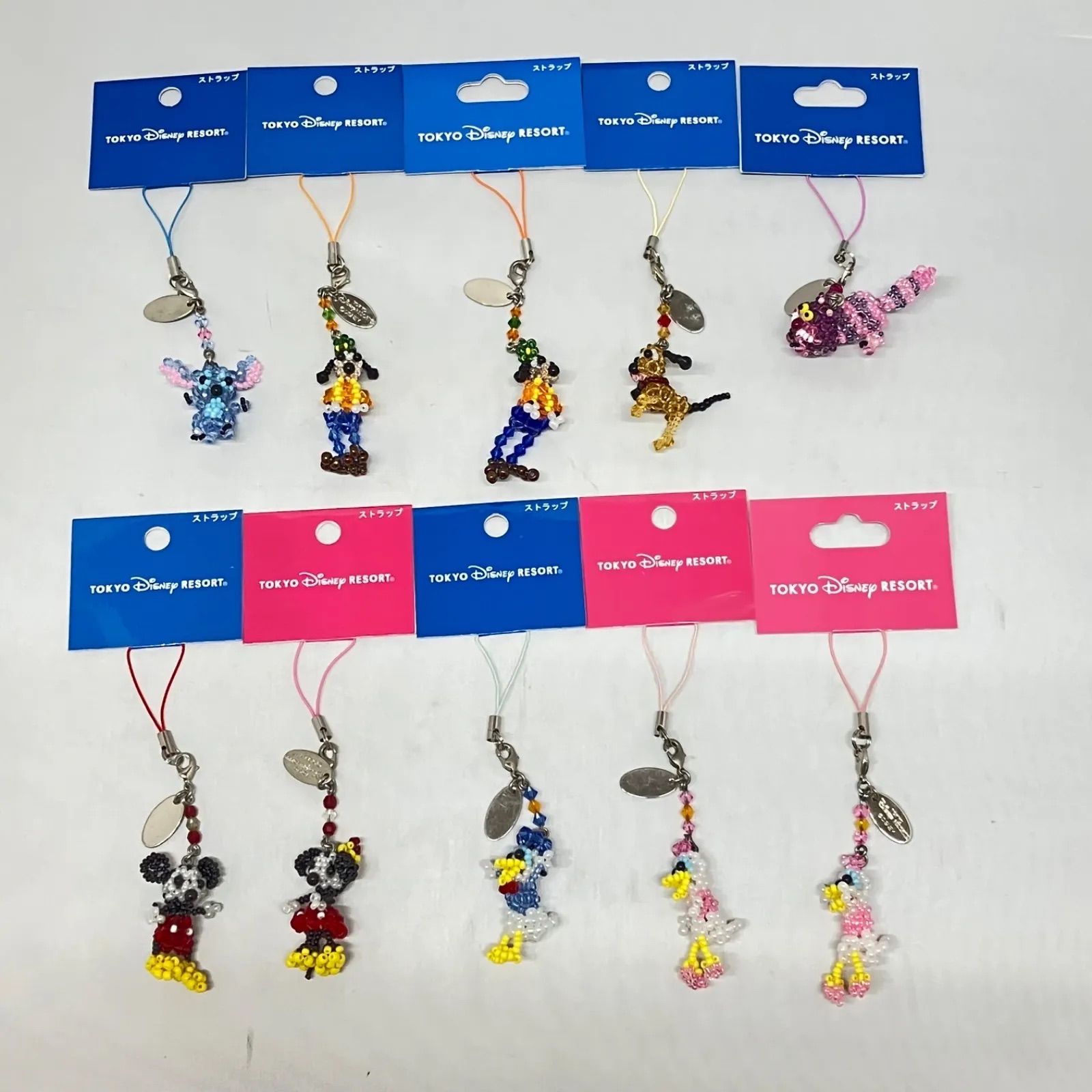 レトロ ディズニービーズストラップ セット スティッチ グーフィー ドナルド デイジー ミッキー チシャネコ