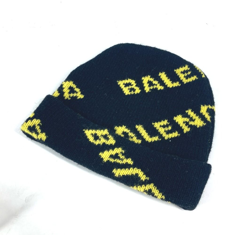 BALENCIAGA バレンシアガ ニット帽 ロゴ 総柄 555282 ウール ブラック