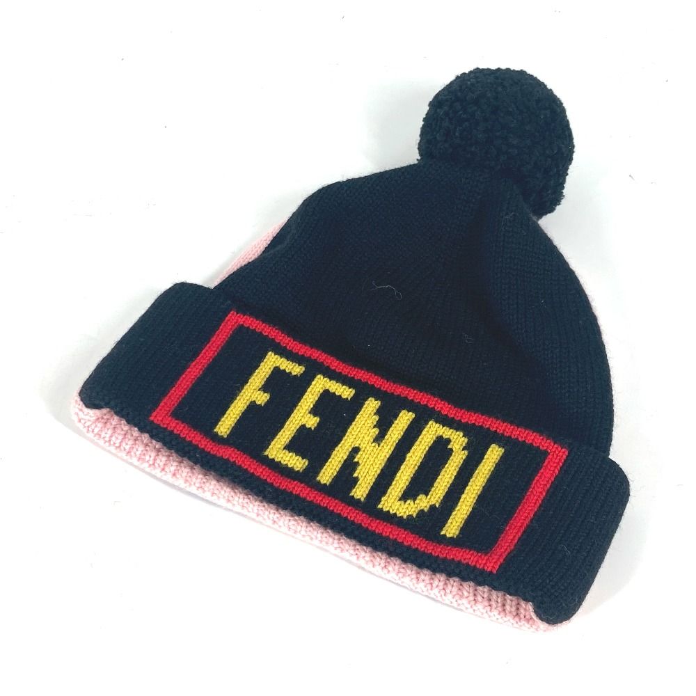 FENDI フェンディ ニット帽 ロゴ FXQ056 ウール ブラック - メルカリ