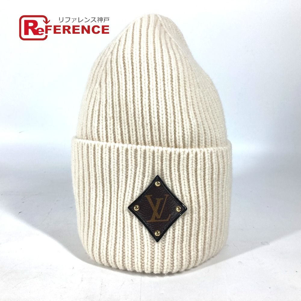 LVルイヴィトン ニット帽 リブ編み ロゴ刺繍 ホワイト 未使用に近い LV
