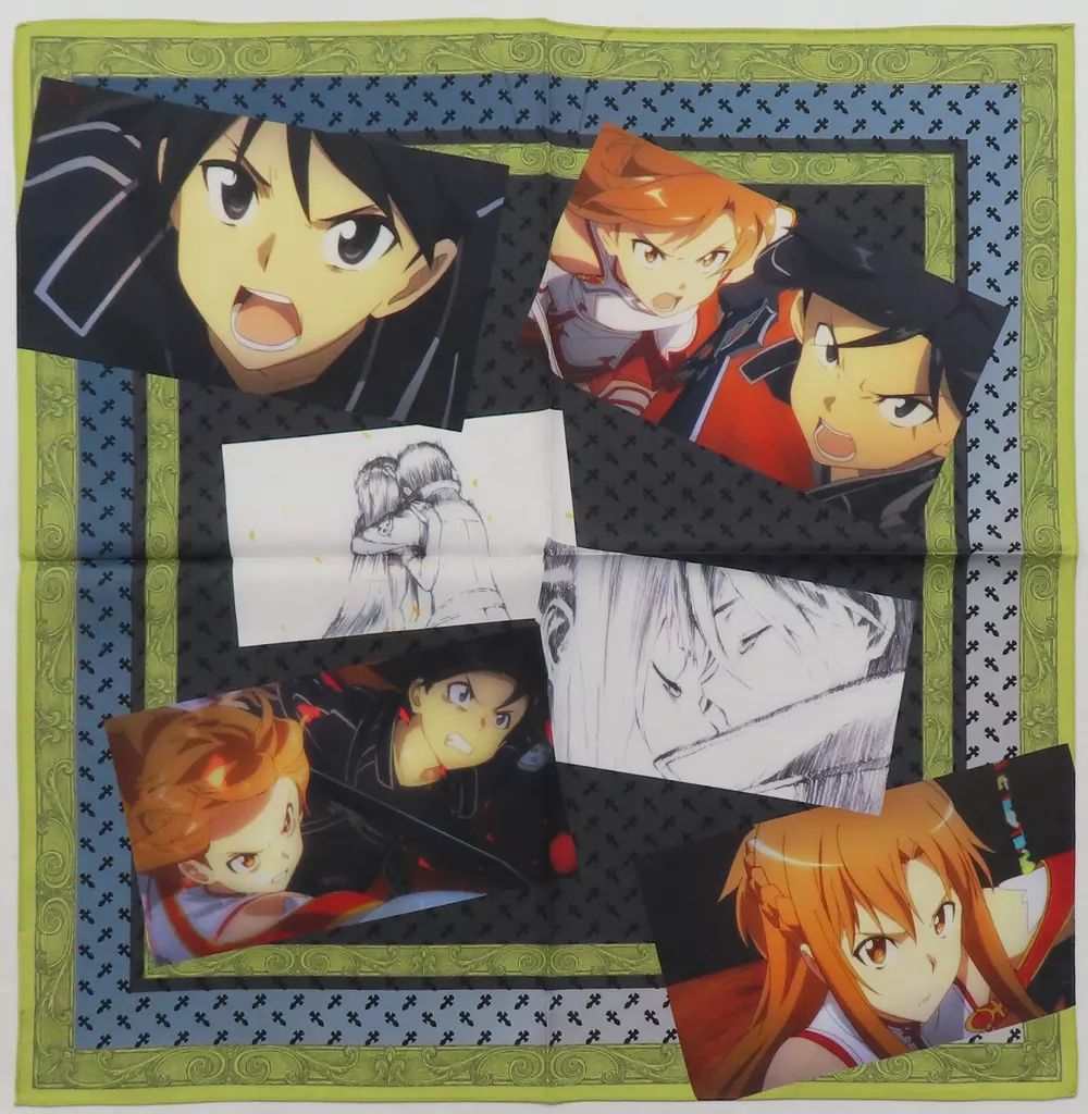 中古】タオル・手ぬぐい キリト＆アスナ(ブラック) プリントハンカチ