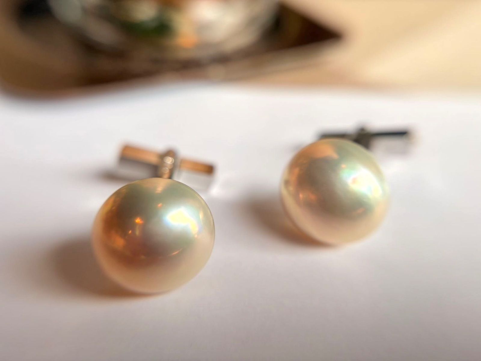 シルバー製 天然マベパール カフリンクス 14〜15 mm