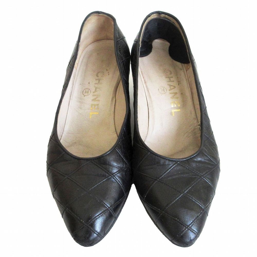 【美品】CHANEL シャネル レザーパンプス マトラッセ ブラック 21cm CHANEL シャネル レザー マトラッセ パンプス ラウンドトゥ ブラック