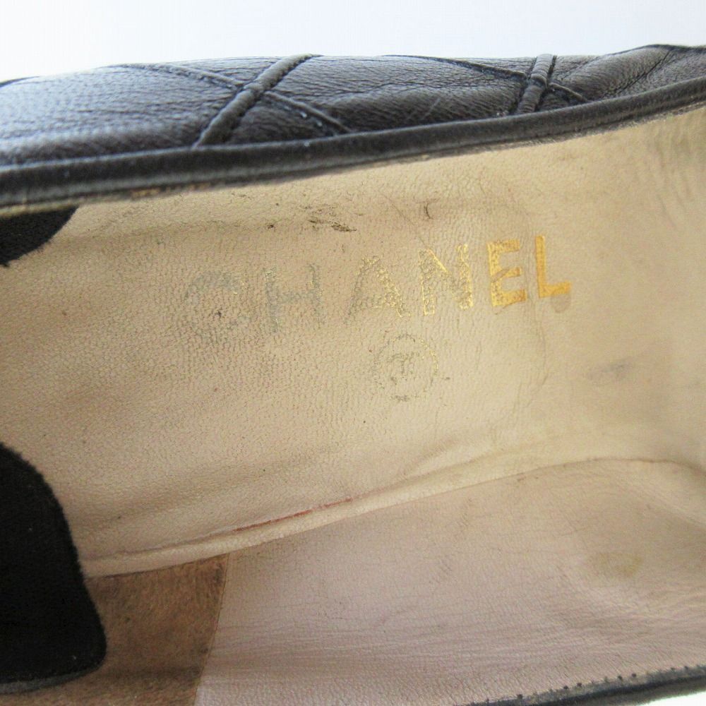 CHANEL シャネル レザー マトラッセ パンプス ラウンドトゥ ブラック