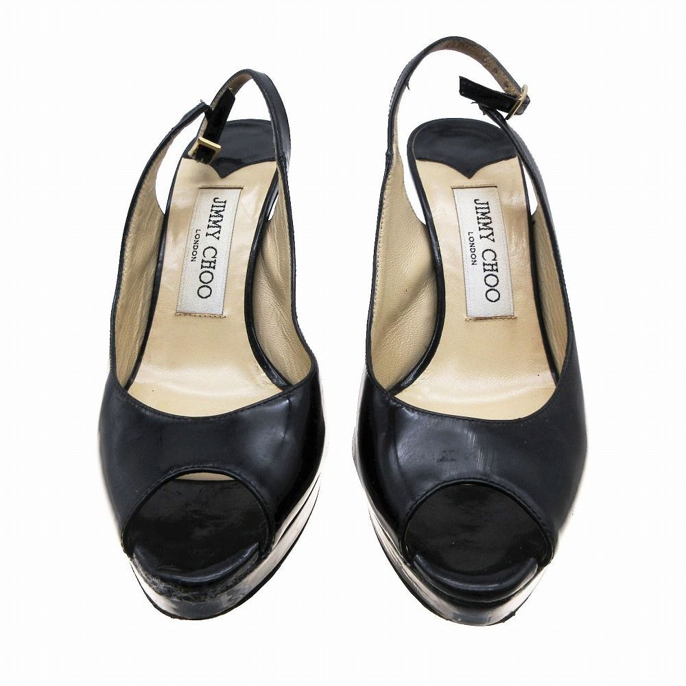 【美品】JIMMY CHOO 黒エナメルサンダル JIMMY CHOO ジミーチュウ エナメル パテントレザー オープントゥ
