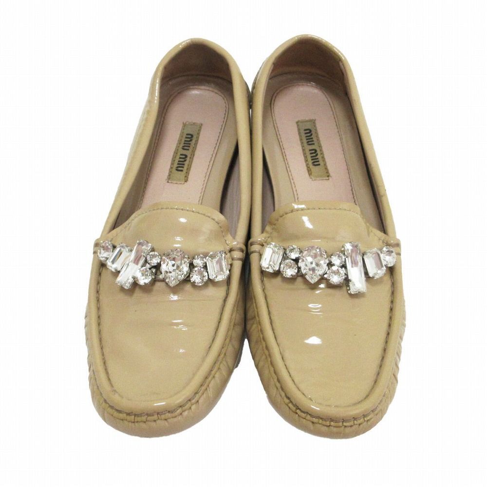 miumiu ビジュー エナメル ローファー 37 miumiu ミュウミュウ エナメル ビジュー装飾 ローファー シューズ