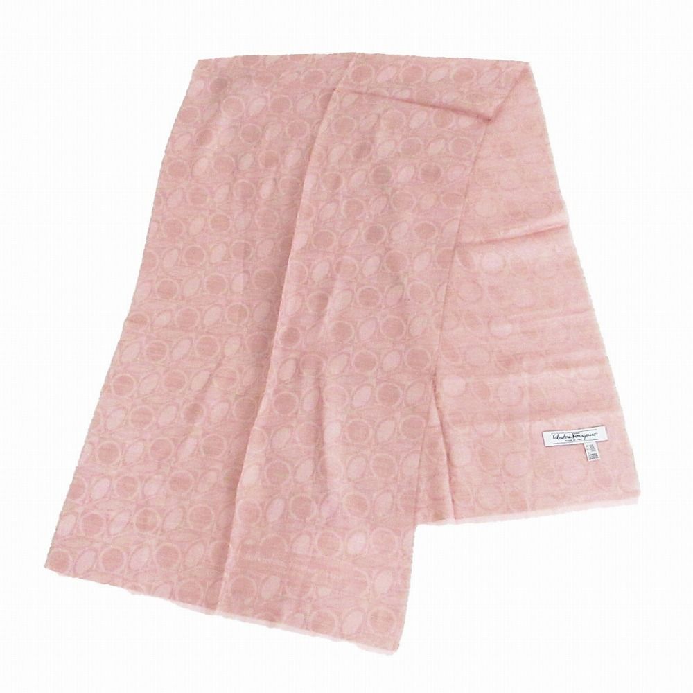極美品　サルバトーレフェラガモ　ガンチーニ　大判　ストール　シルク　ピンク SALVATORE FERRAGAMO サルヴァトーレ フェラガモ ガンチーニ総柄