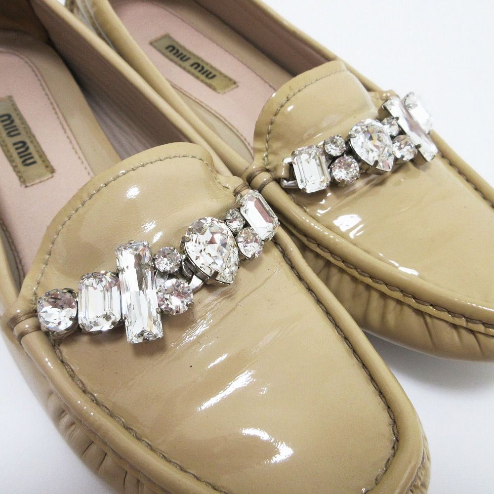 miumiu ミュウミュウ エナメル ビジュー装飾 ローファー シューズ