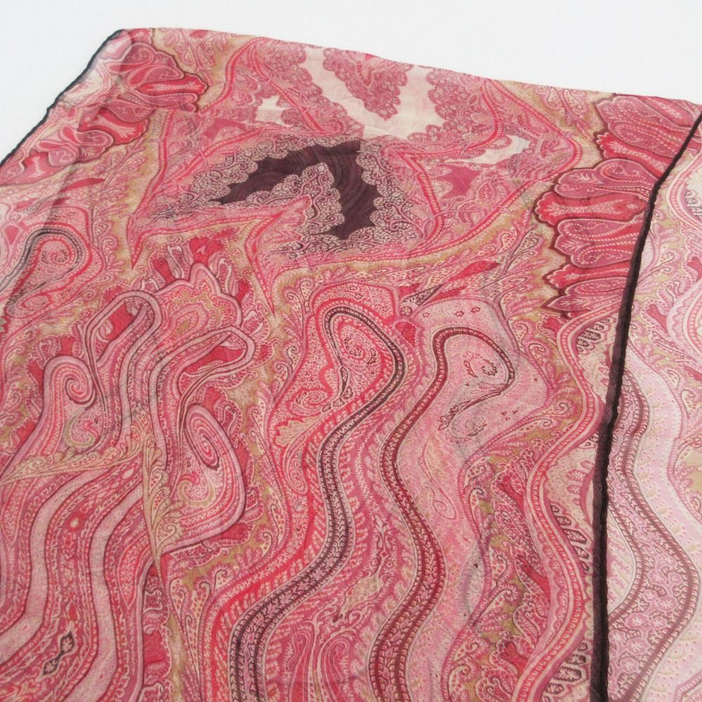 ETRO エトロ シルク100% ペイズリー柄 ストール レッド サイズ40×130cm