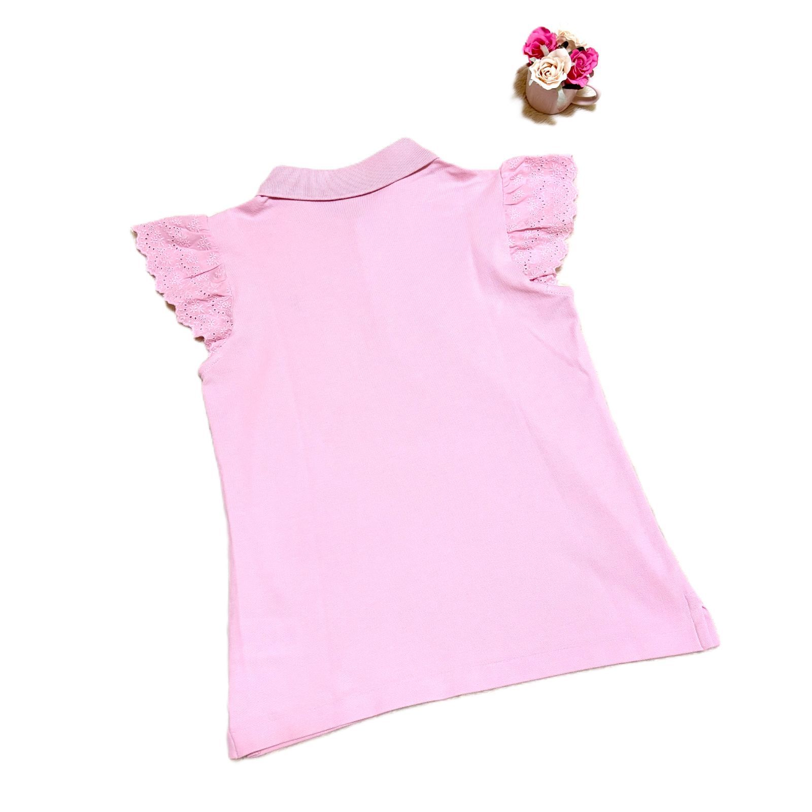 Ralph Lauren ラルフローレン レース袖 ポロシャツ ピンク LG レディースS相当