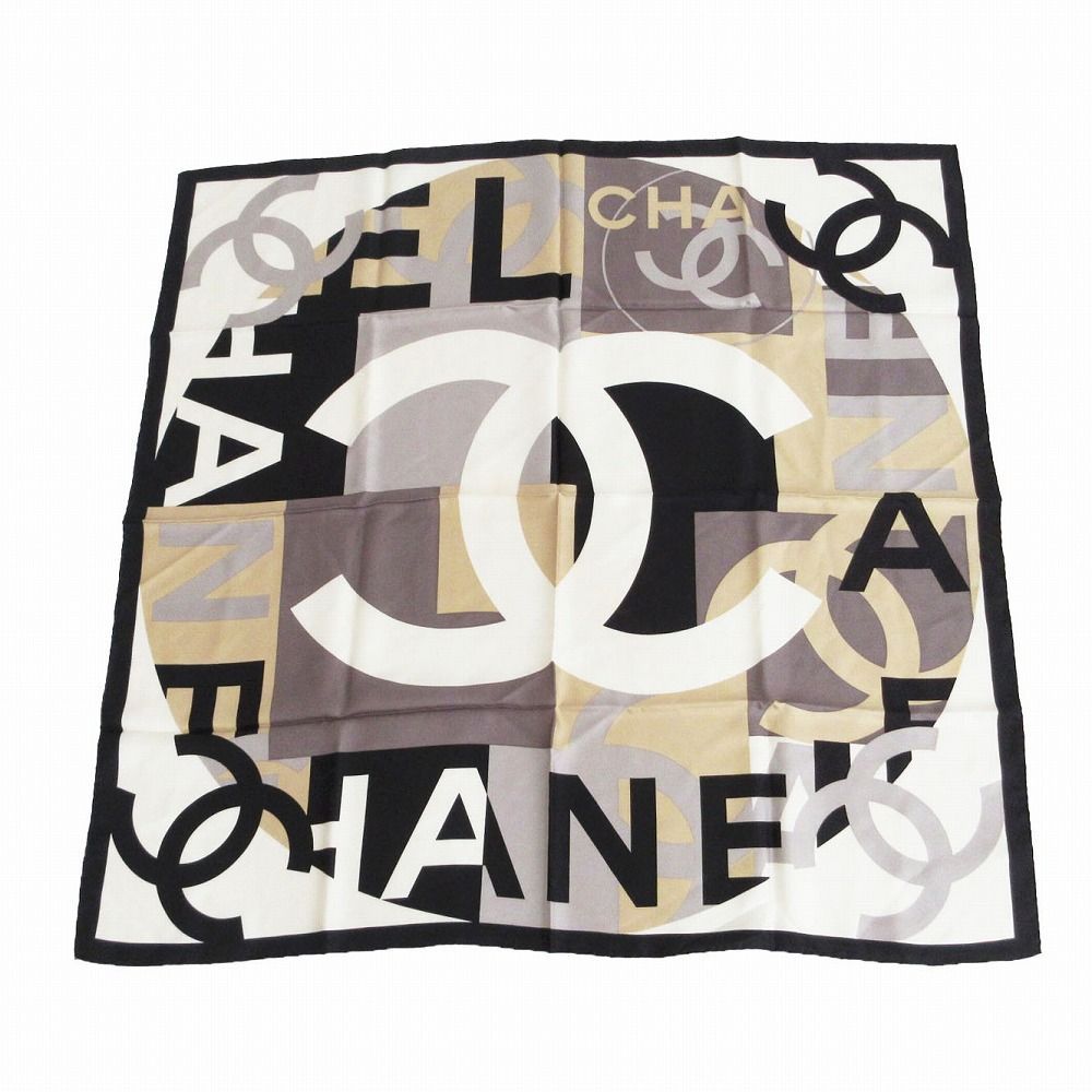 CHANEL シャネル ココマーク ロゴ シルク スカーフ ブラック サイズ90
