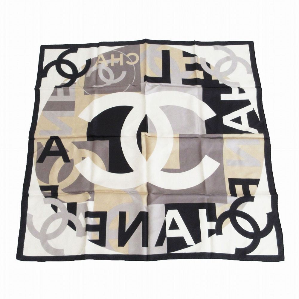 CHANEL シャネル ココマーク ロゴ シルク スカーフ ブラック サイズ90
