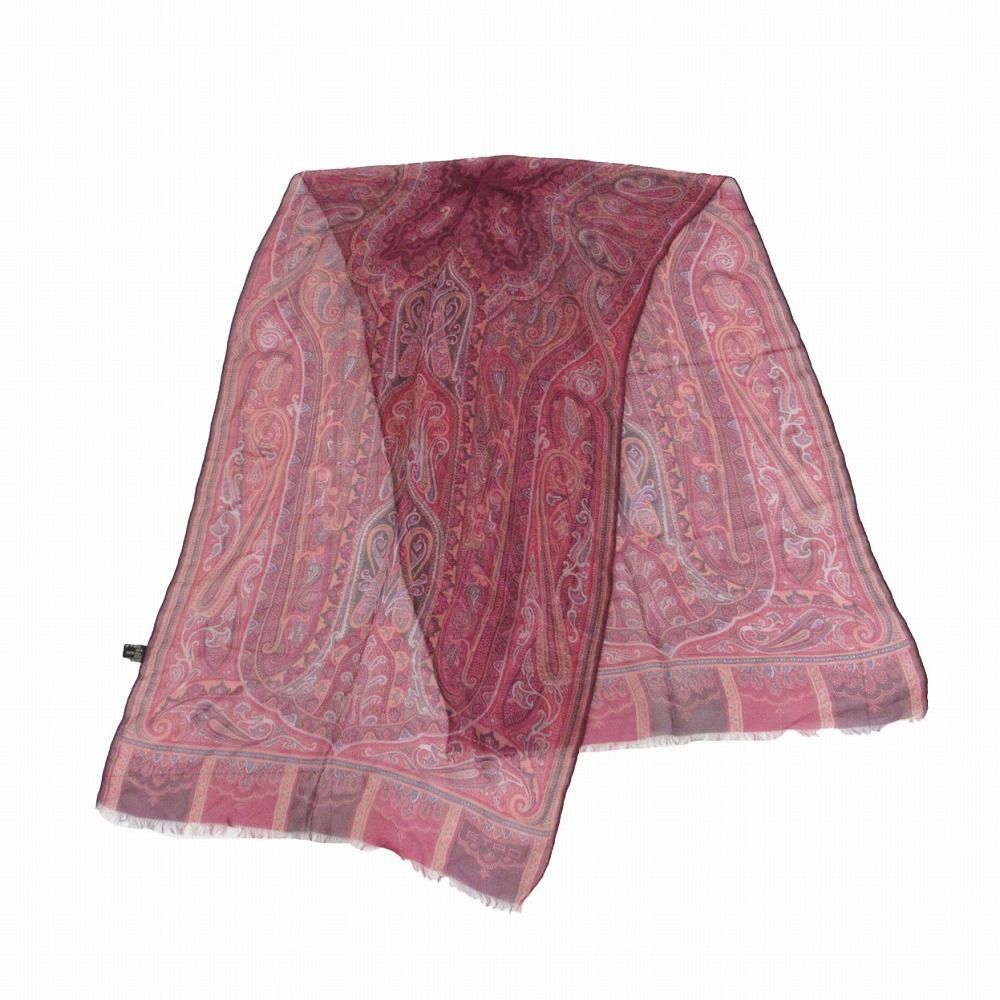 ETRO エトロ シルク100% ペイズリー柄 ストール ピンク サイズ42×130cm