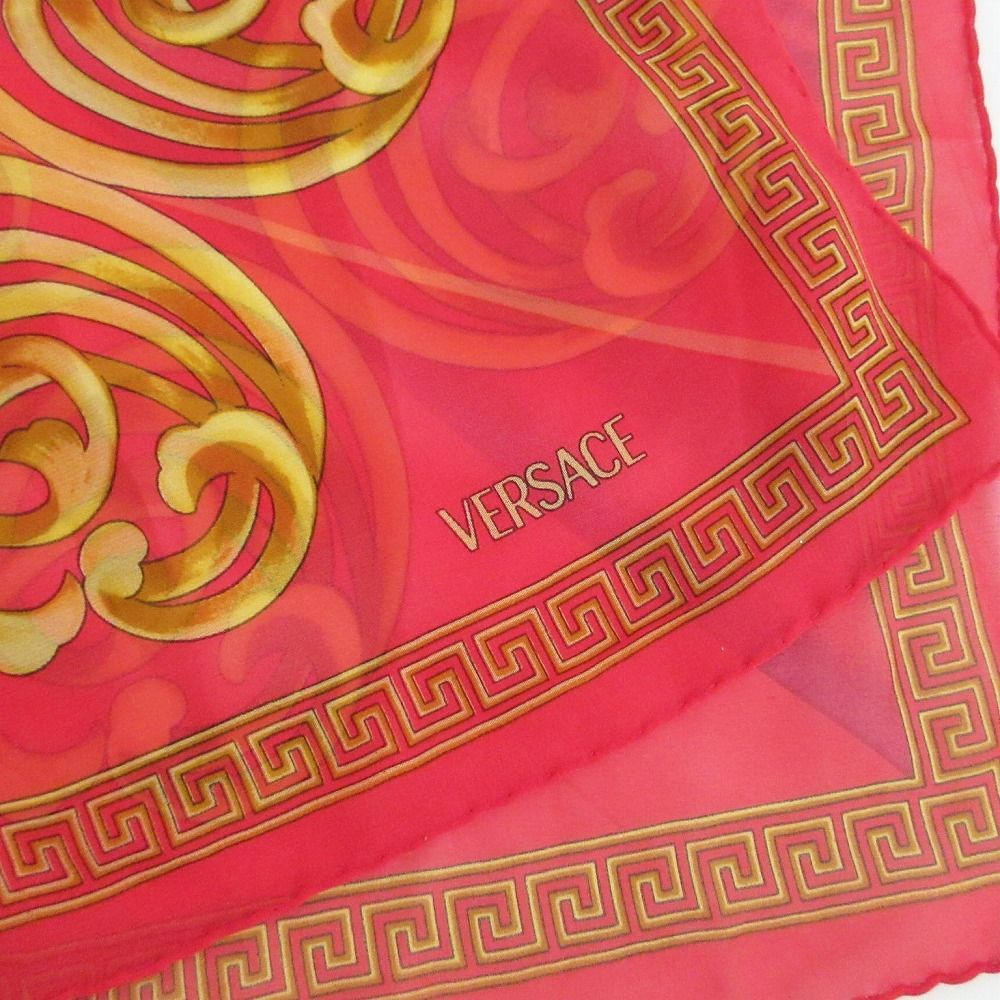 ATELIER VARSACE ヴェルサーチ　スカーフ シルク 大判　赤 金 VERSACE ヴェルサーチ メデューサ グルカロゴ シルク100% スカーフ