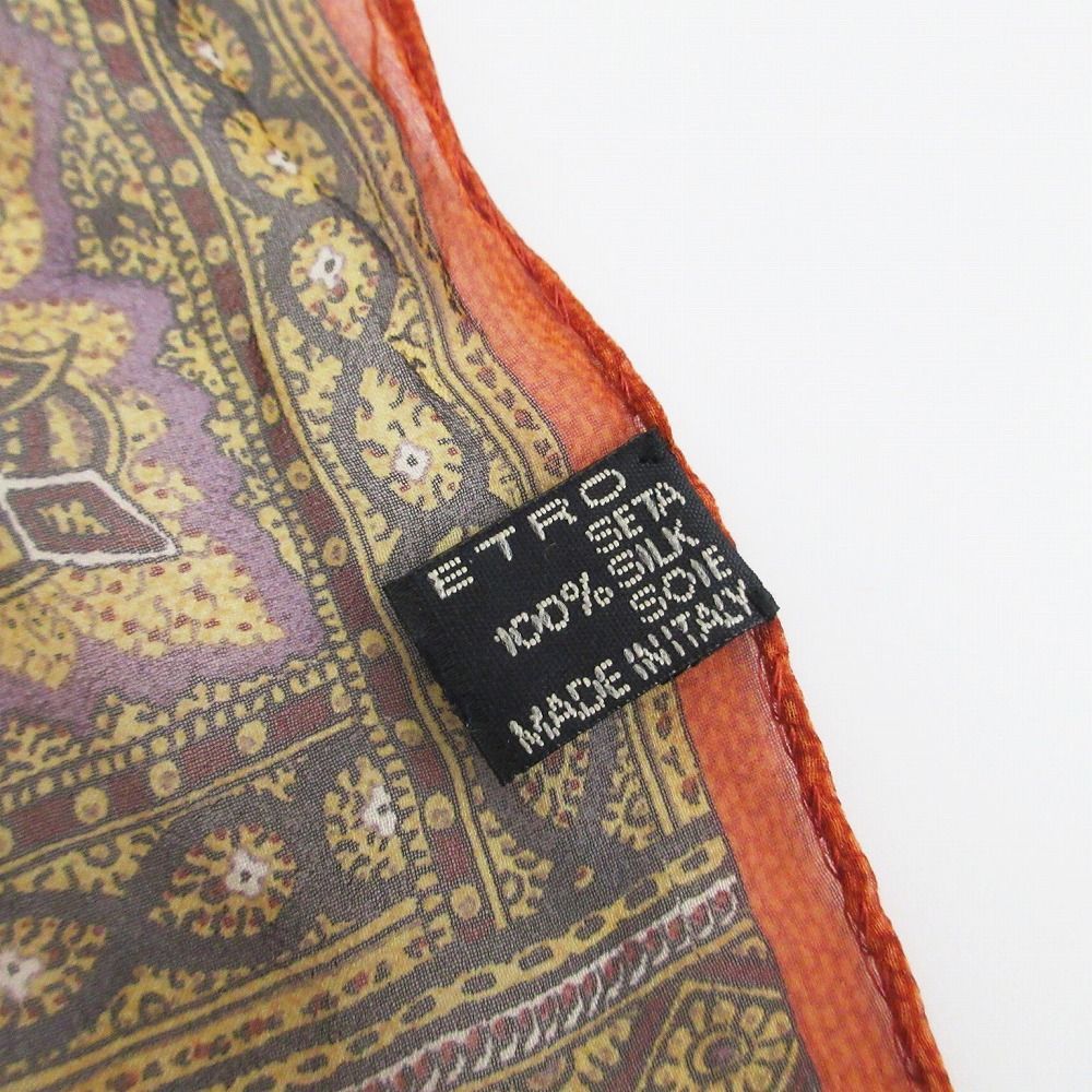 ETRO エトロ シルク100% ペイズリー柄 ストール オレンジ サイズ65