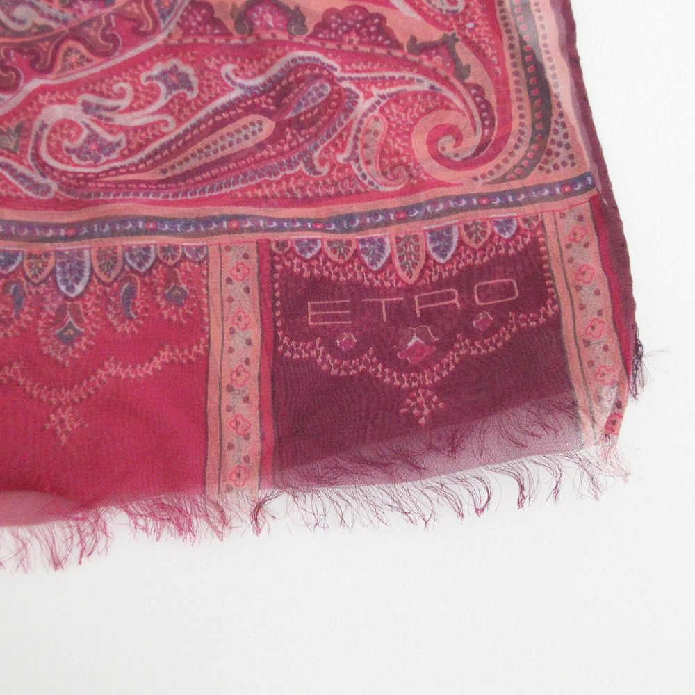 ETRO エトロ シルク100% ペイズリー柄 ストール ピンク サイズ42×130cm