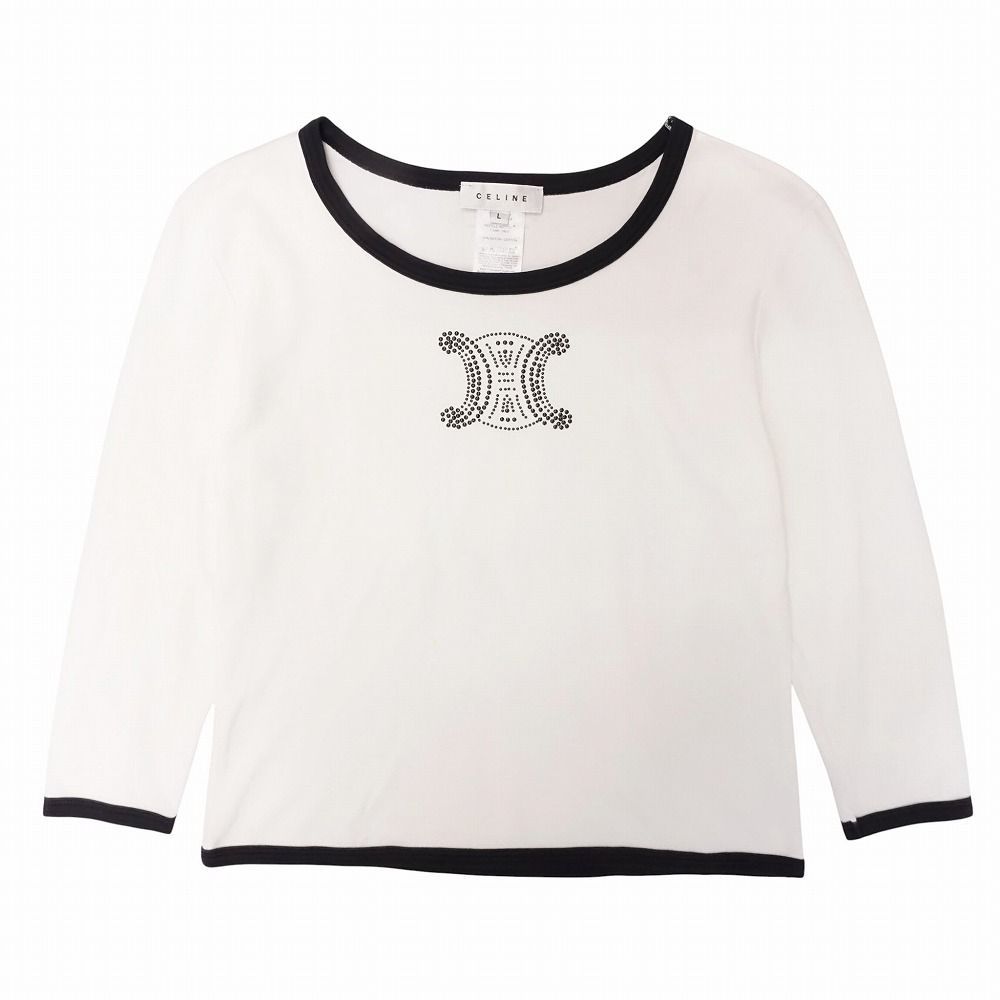 CELINE セリーヌ トリオンフロゴ ラインストーン 23460/0602 Tシャツ 長袖 トップス ホワイト レディース 【】