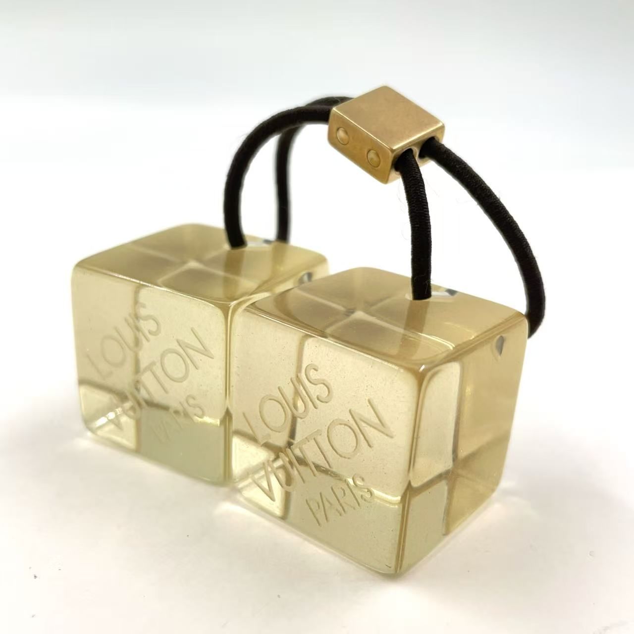 LOUIS VUITTON ヘアキューブ アンクルージョン プラスチック クリア×ブラウン ヘア ゴールド
