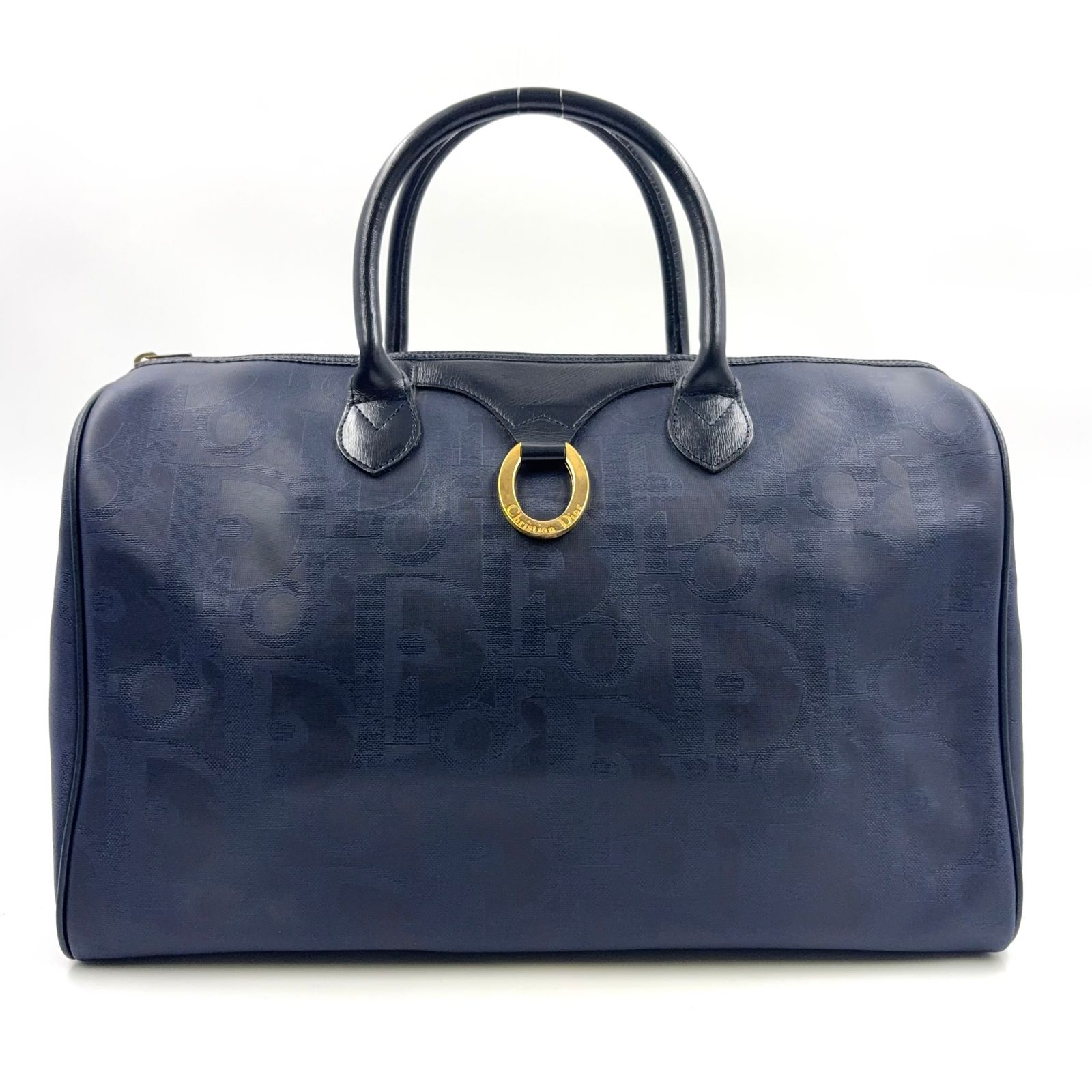 【美品】クリスチャンディオール ボディバッグ トロッター レザー ナイロン 紺 Christian Dior トロッター レザー×PVC ネイビー×ブラック ボストン