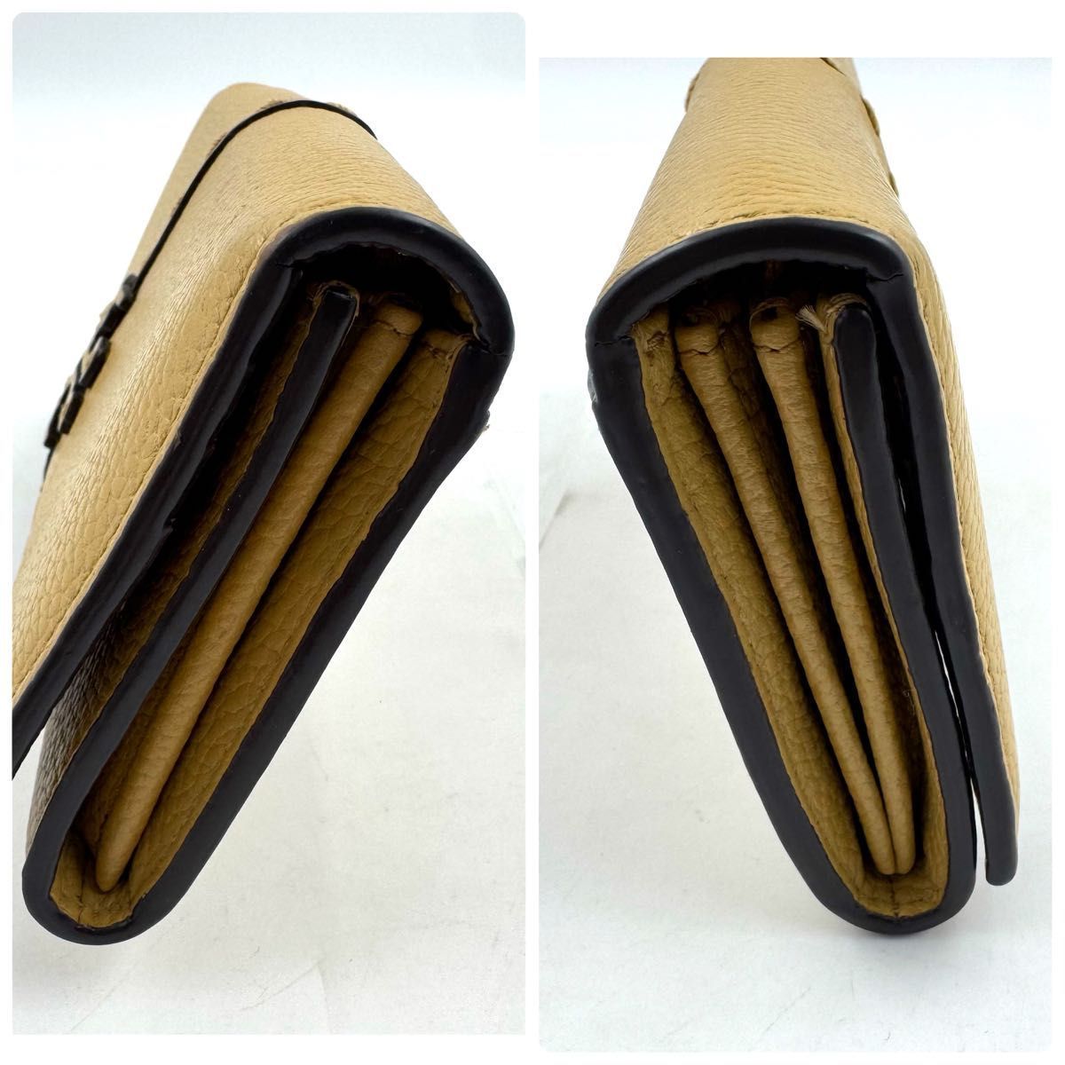 ✨極美品✨トリーバーチ　マックグロー　二つ折り　長財布　レザー　シボ革　イエロー ✨極美品✨TORY BURCH トリーバーチ マックグロー 二つ折り 長財布