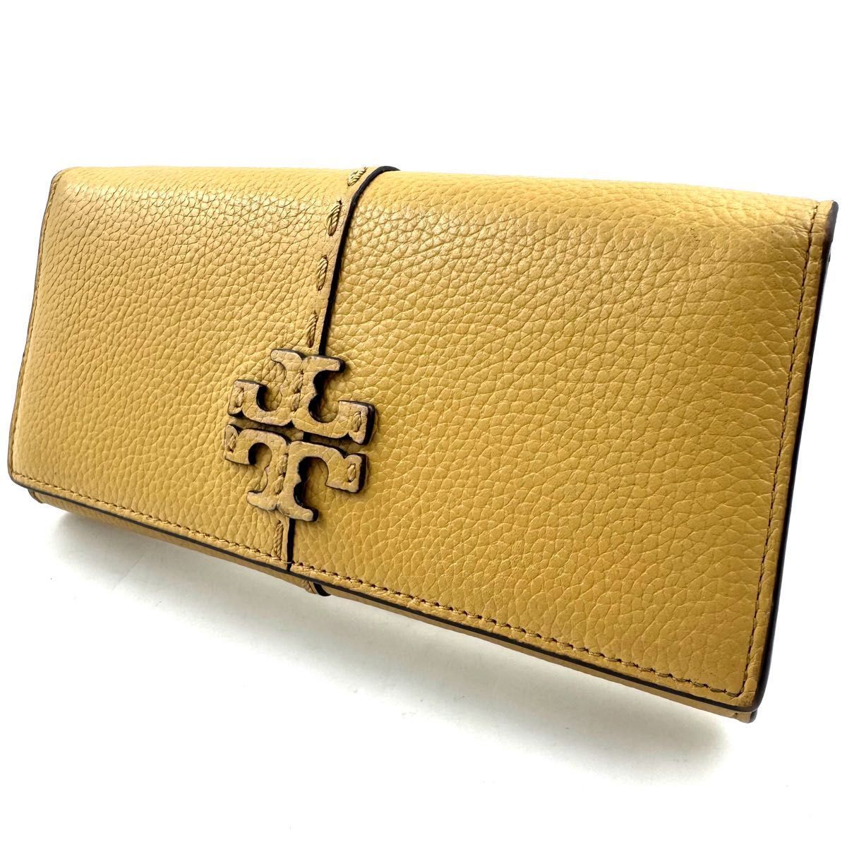 ✨極美品✨トリーバーチ　マックグロー　二つ折り　長財布　レザー　シボ革　イエロー ✨極美品✨TORY BURCH トリーバーチ マックグロー 二つ折り 長財布