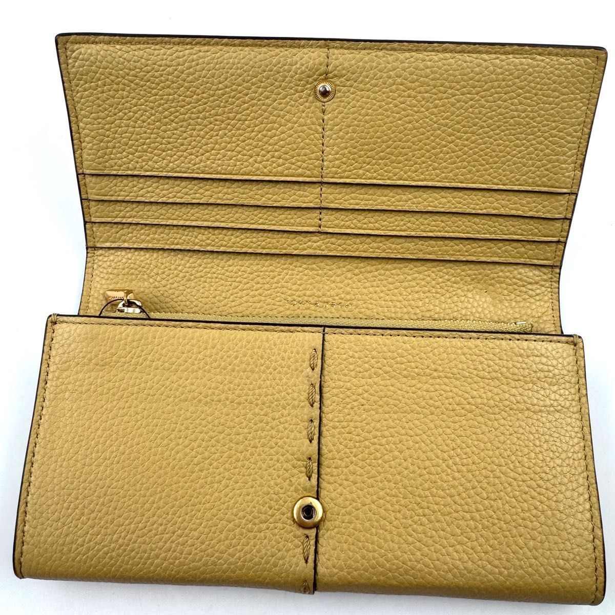 ✨極美品✨トリーバーチ　マックグロー　二つ折り　長財布　レザー　シボ革　イエロー ✨極美品✨TORY BURCH トリーバーチ マックグロー 二つ折り 長財布