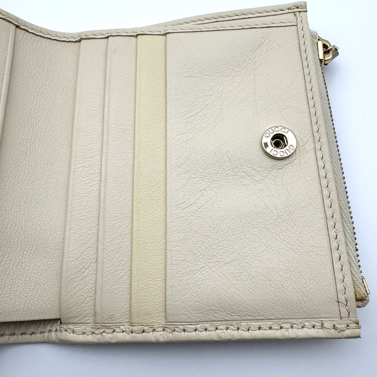 美品✨GUCCI 折り財布　マイクロシマ　薄型　コンパクトウォレット　アイボリー 箱付／美品 】GUCCI グッチ マイクロGGシマ コンパクトウォレット ミニ