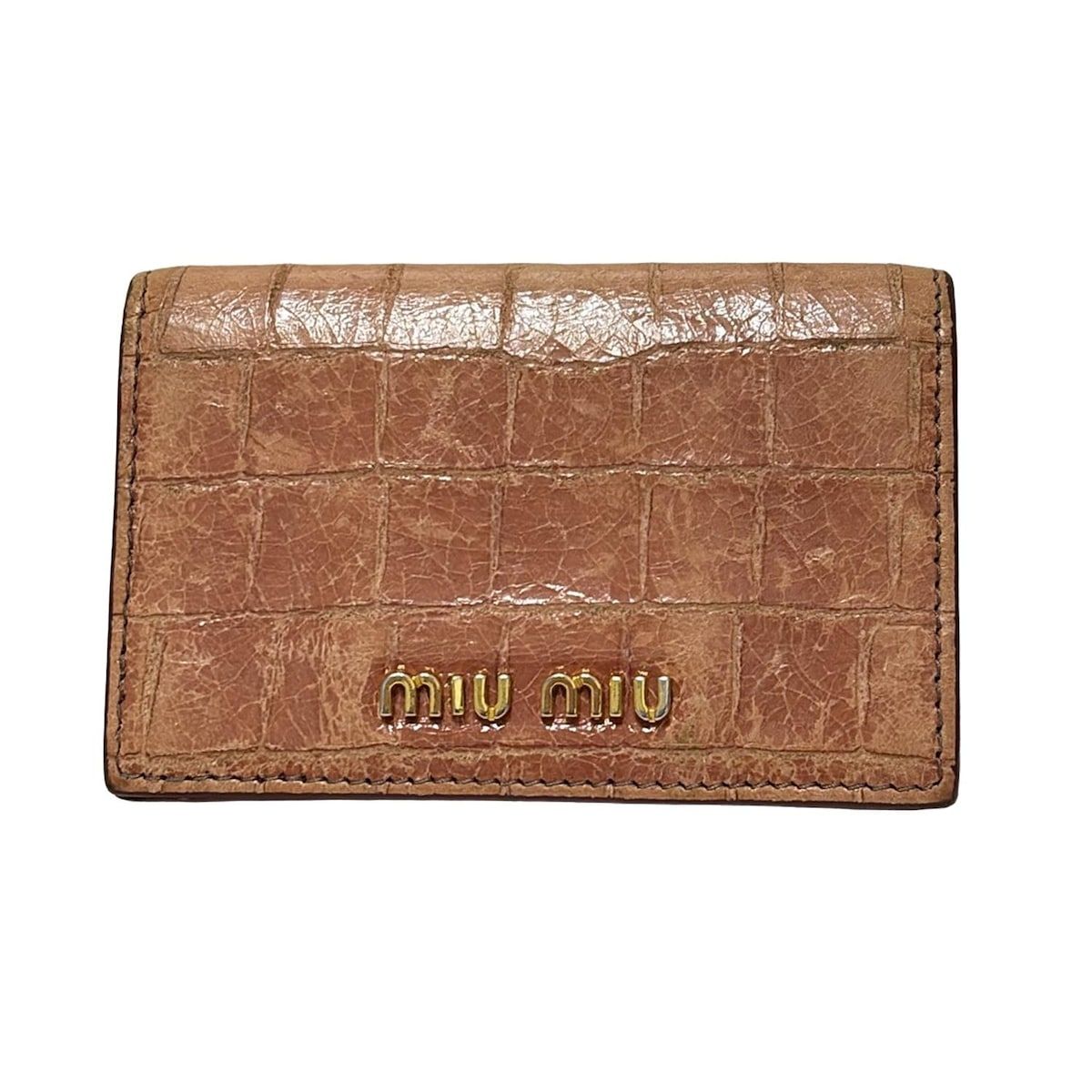 miumiu(ミュウミュウ) 名刺入れ - ピンクベージュ 型押し加工 レザー