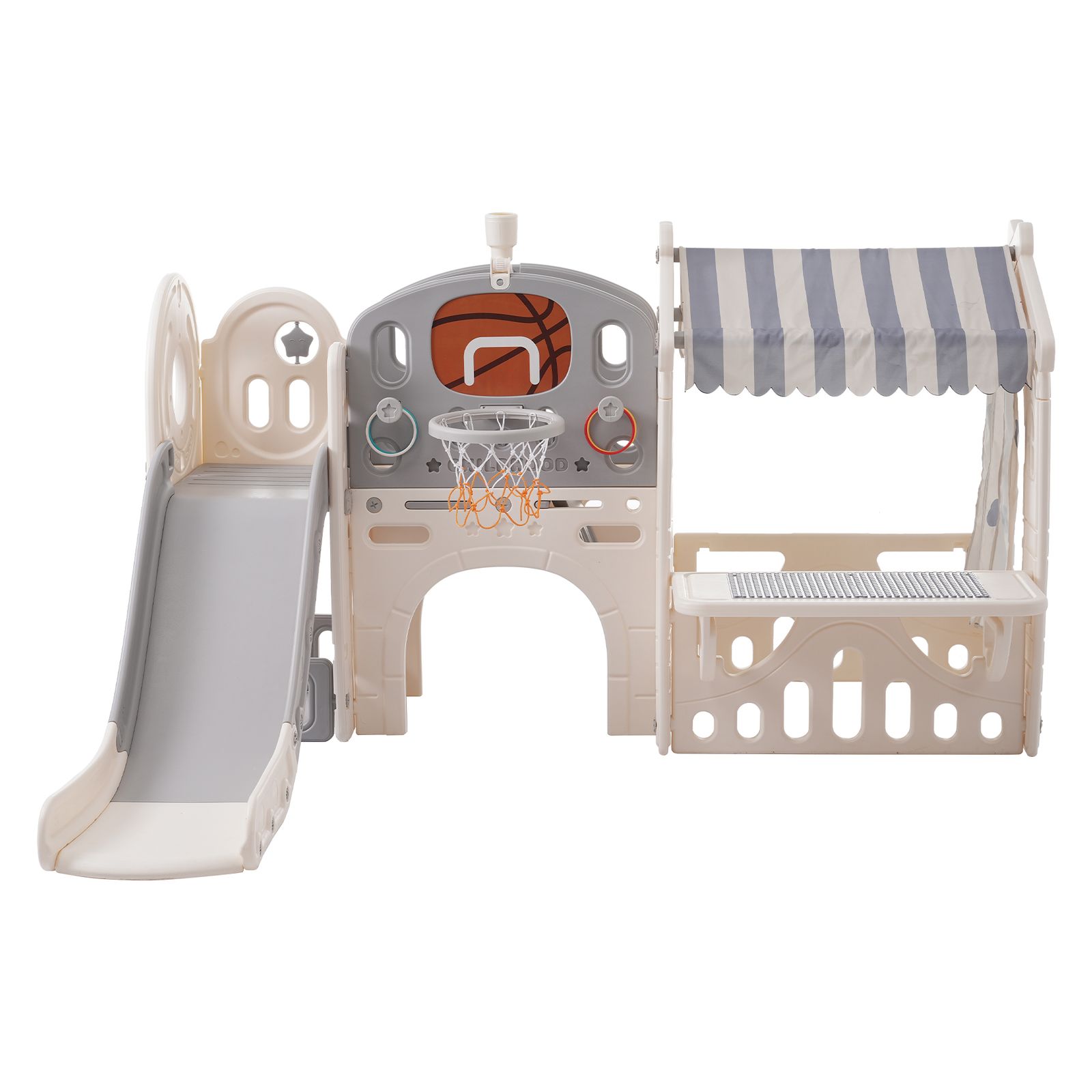 大型遊具 滑り台 ゴール遊び 輪投げ 室内遊具 すべりだい 屋内 収納スペース 子供 キッズ 男の子 女の子 プレゼント こどもの日プレゼント 秘密基地 ブロックテーブル付き グレー×ホワイト