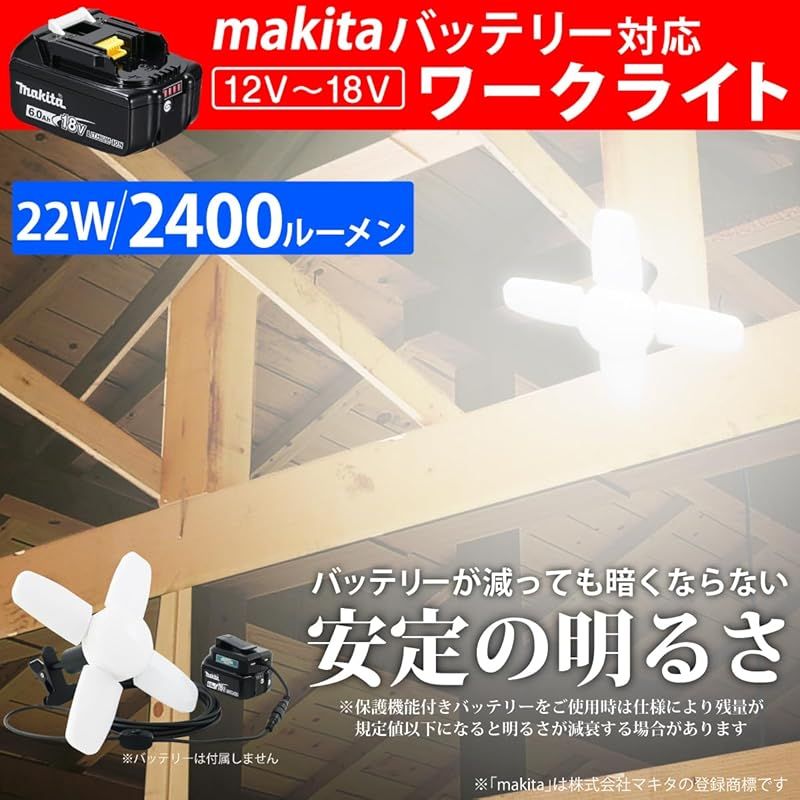 HEMAJUN led 投光器 互換 グリップ式 12 V-18 V 2400 lm ワークライト 22 W 昼光色6500 K ledライト 照明 折りたたみ 充電式 スイッチ付 投光タイプ 充電式タワーライト ホームガレージ用 ledランタン led作業灯