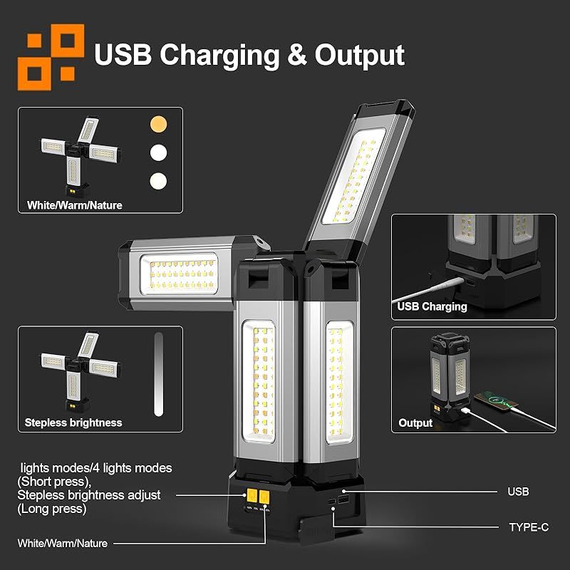 アルミニウム製ケース LED 投光器は 8000lm 超高輝度・USB 充電式。3