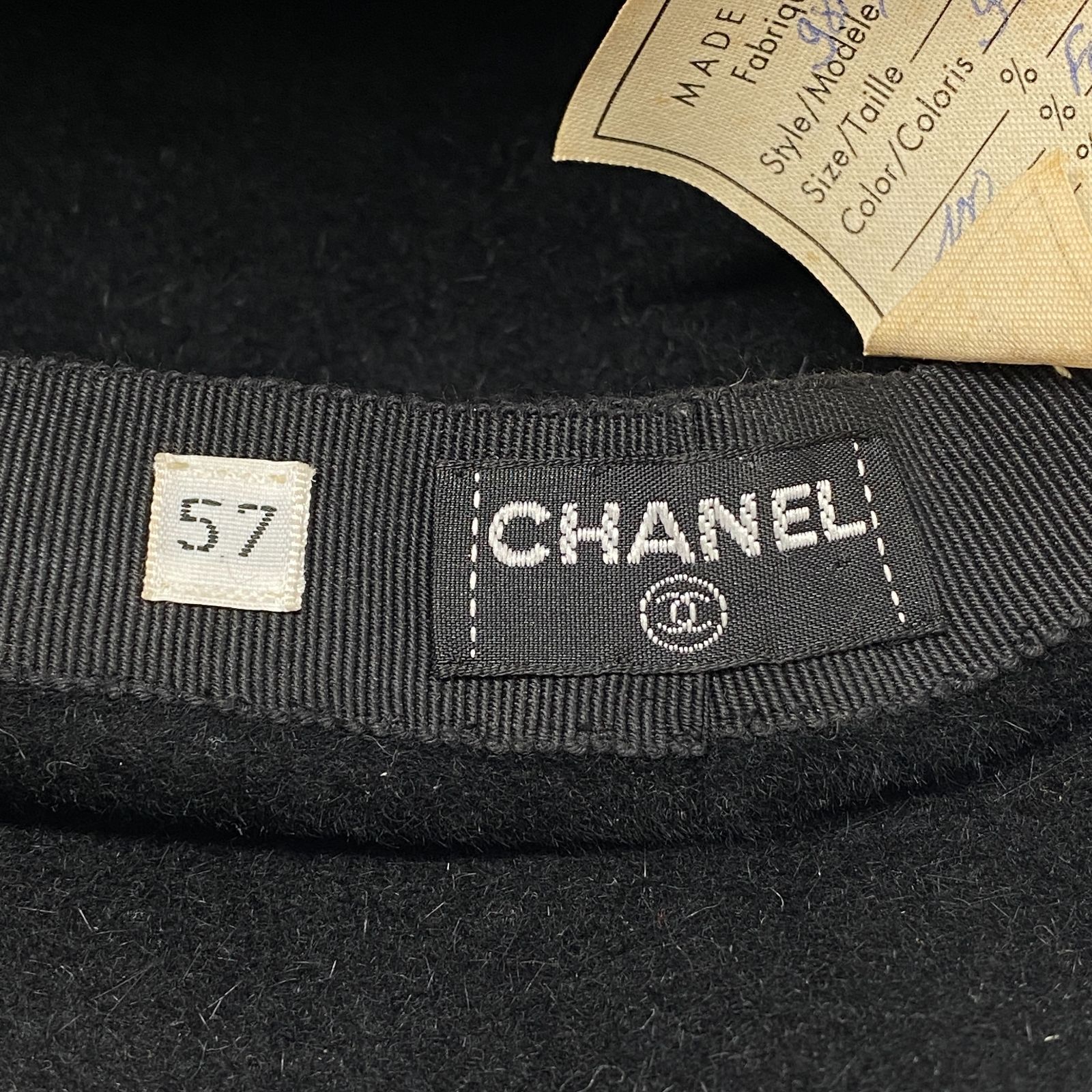 希少 98A CHANEL シャネル フェルト生地 ウール ハット 帽子 ブラック 