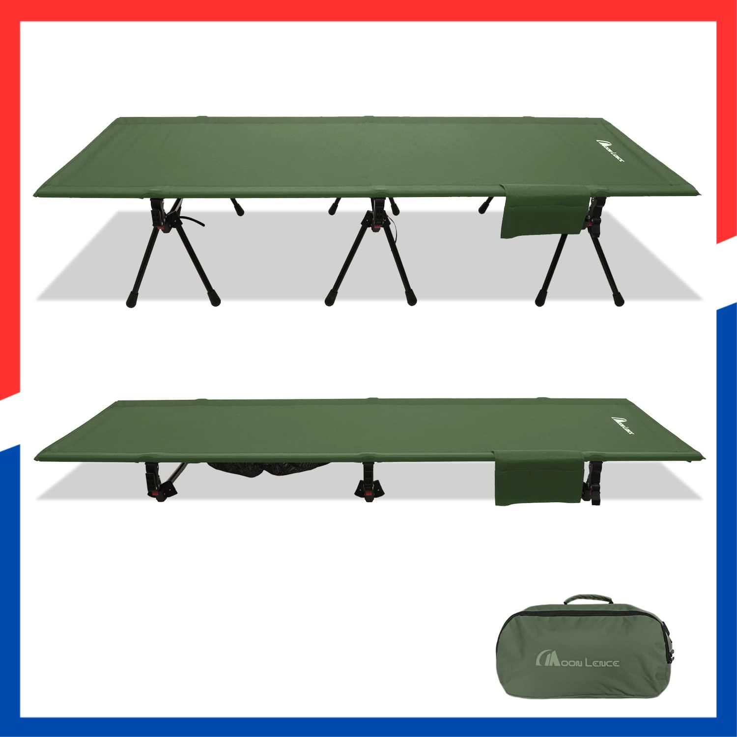 商品 説明書付き アップグレード版 耐荷重180 kg キャリーバッグ付き 防災 コンパクト 折りたたみ式 組立簡易 ハイ ロー切替 2 WAY ワイド アウトドアベッド 第4代 コット キャンプ LENCE MOON
