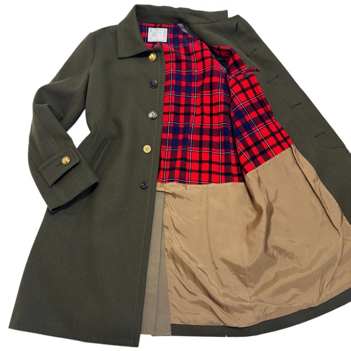 sacai コート 20 02379 M ミリタリー チェック 裏地 級 サカイ ロングコート ステン 比翼 サイズ2
