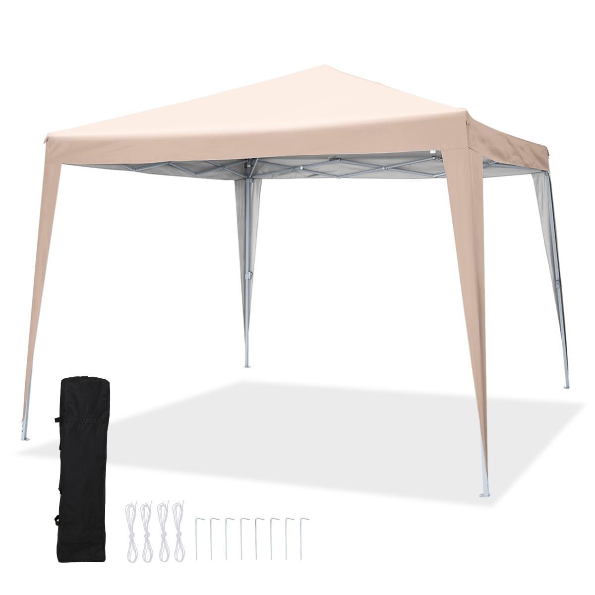 耐水 テント キャンプ用品 アウトドア キャンプ ワンタッチテント スチール タープ収納ケース UVカット タープテント3段階調節 ベージュ ワンタッチ 2.5 M Quictent