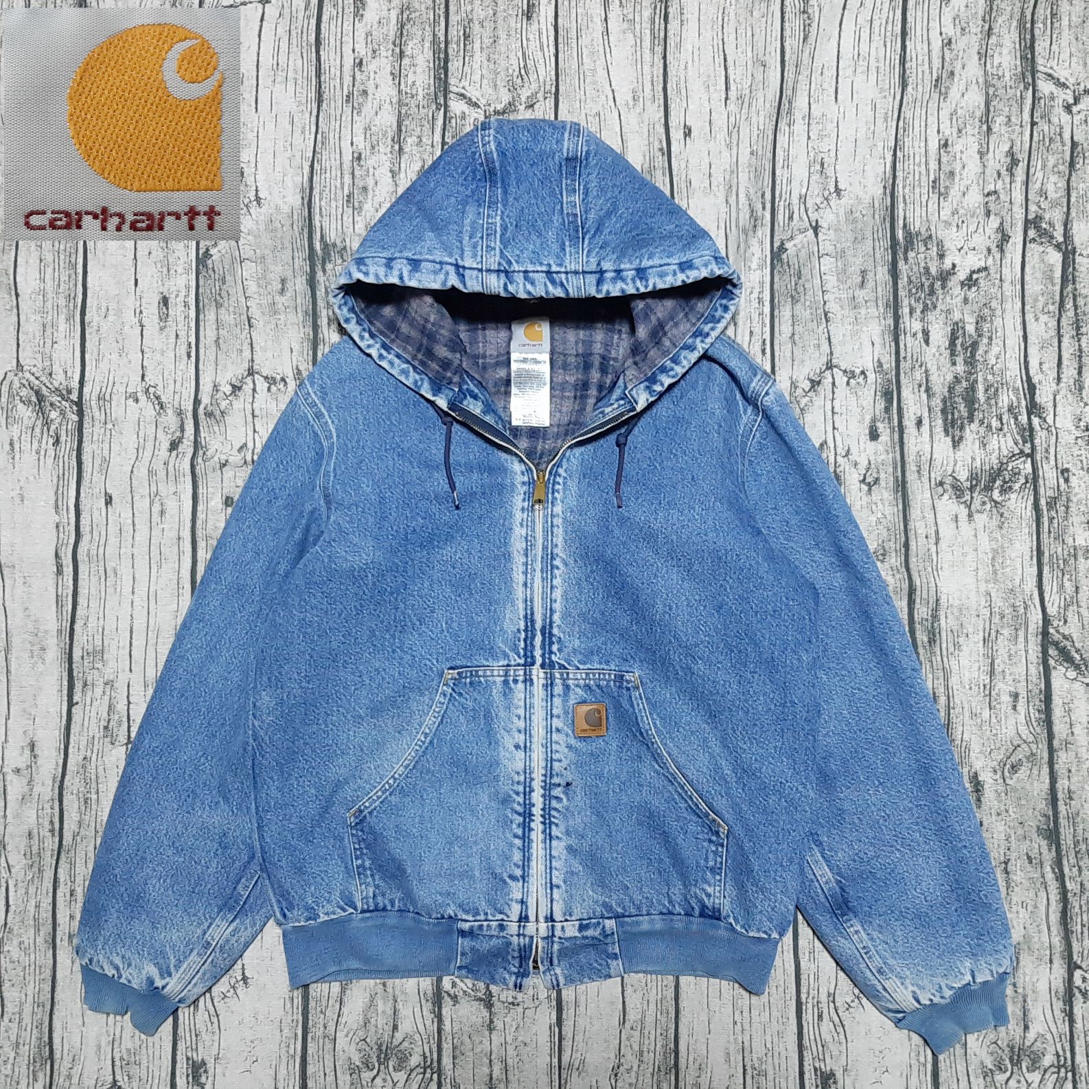 カーハート　アクティブジャケット J139 DST size M】Carhartt デニムアクティブジャケット レザーパッチ