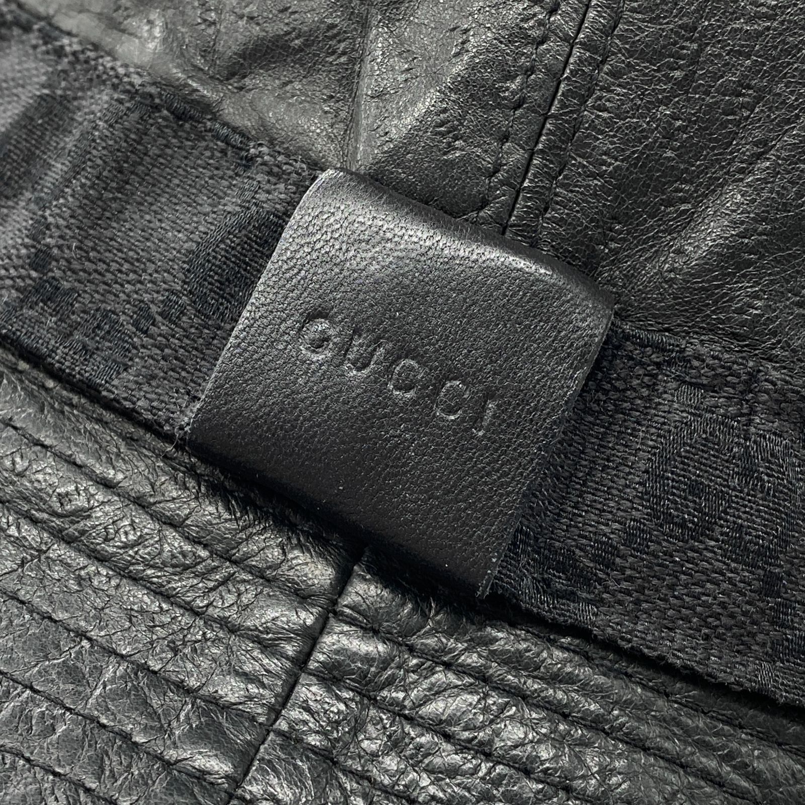 良品 GUCCI グッチ レザーハット GG柄 帽子 ブラック 羊革 Lサイズ