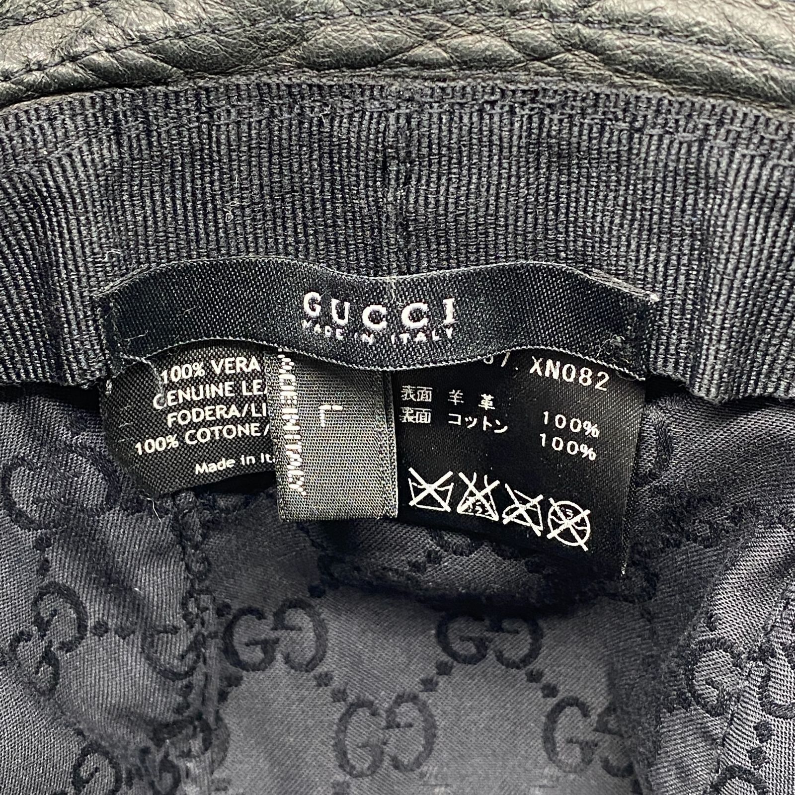 良品 GUCCI グッチ レザーハット GG柄 帽子 ブラック 羊革 Lサイズ