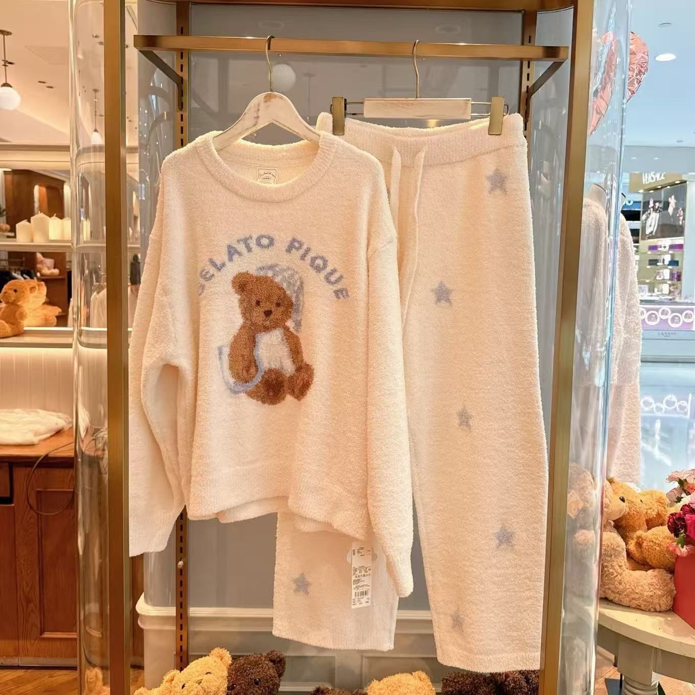 テディベア刺繍 ホワイトルームウェアセット