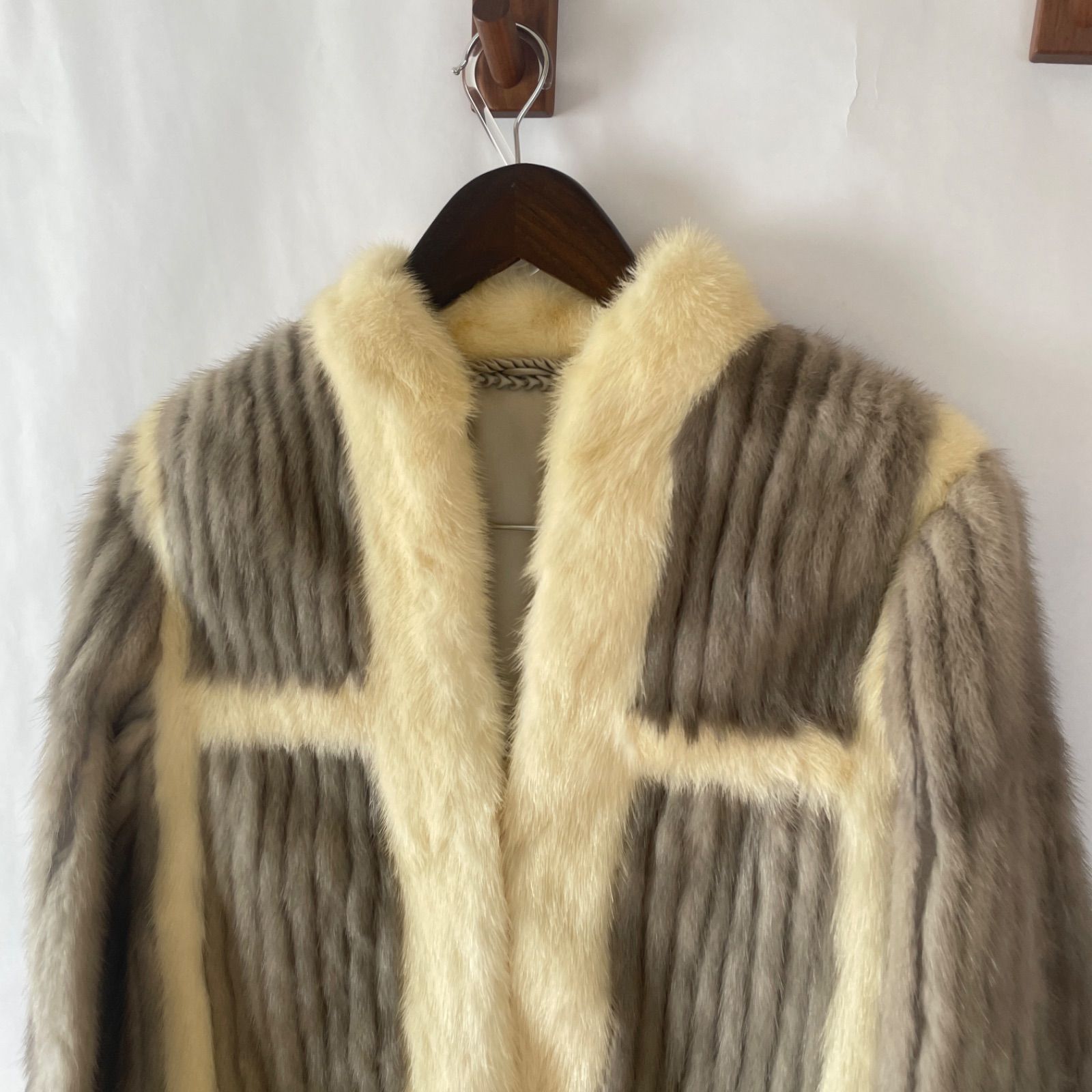ミンク ファーコート レディース 11号 バイカラー グレー ベージュ