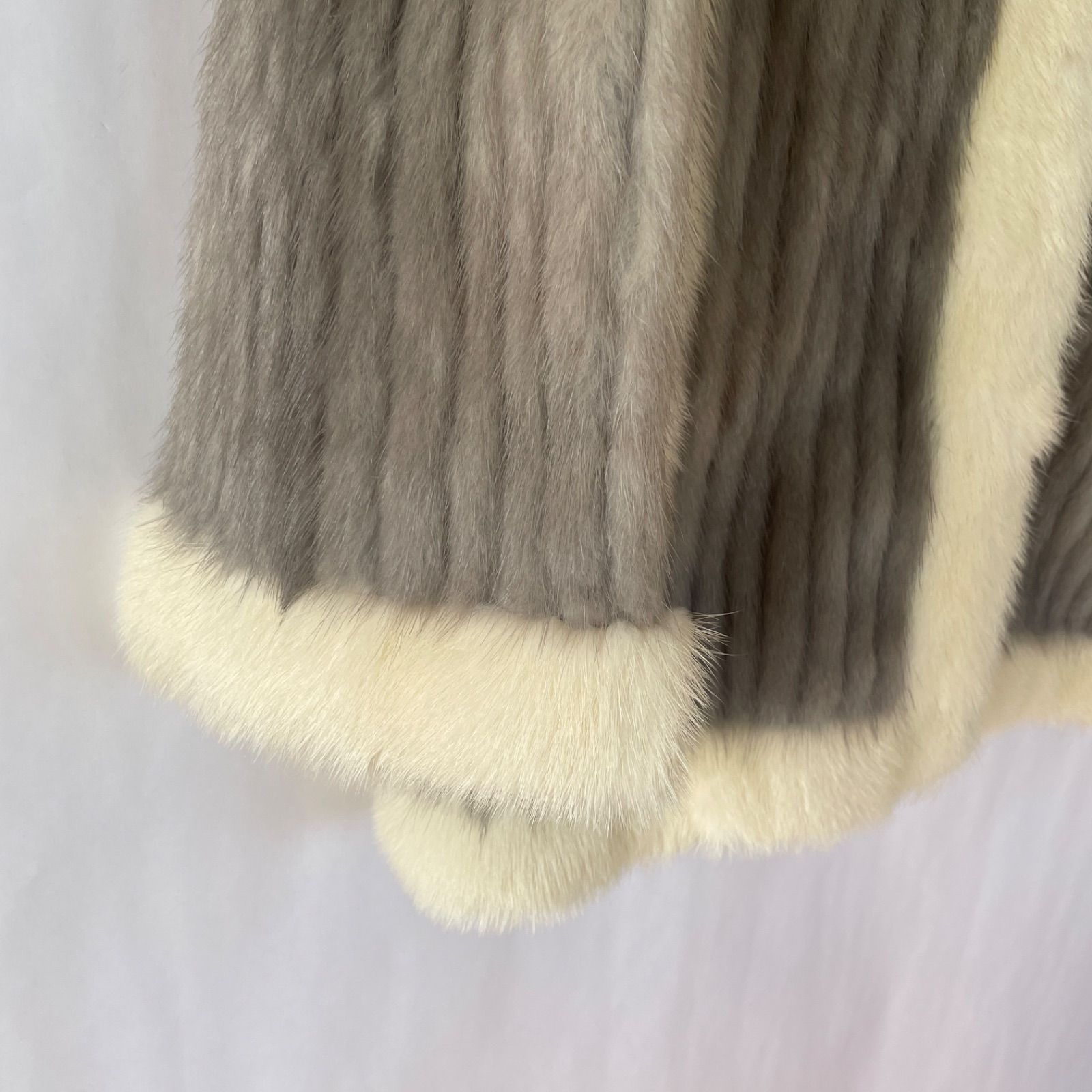 ミンク ファーコート レディース 11号 バイカラー グレー ベージュ