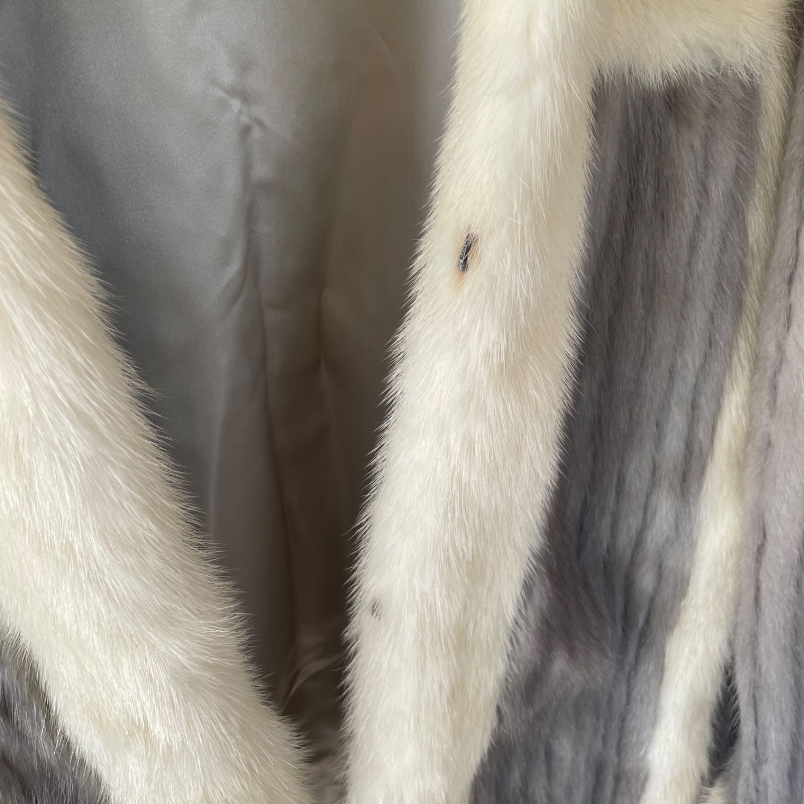 ミンク ファーコート レディース 11号 バイカラー グレー ベージュ