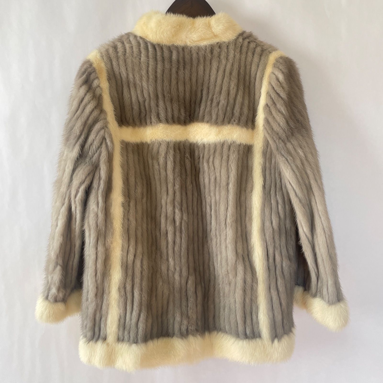 ミンク ファーコート レディース 11号 バイカラー グレー ベージュ