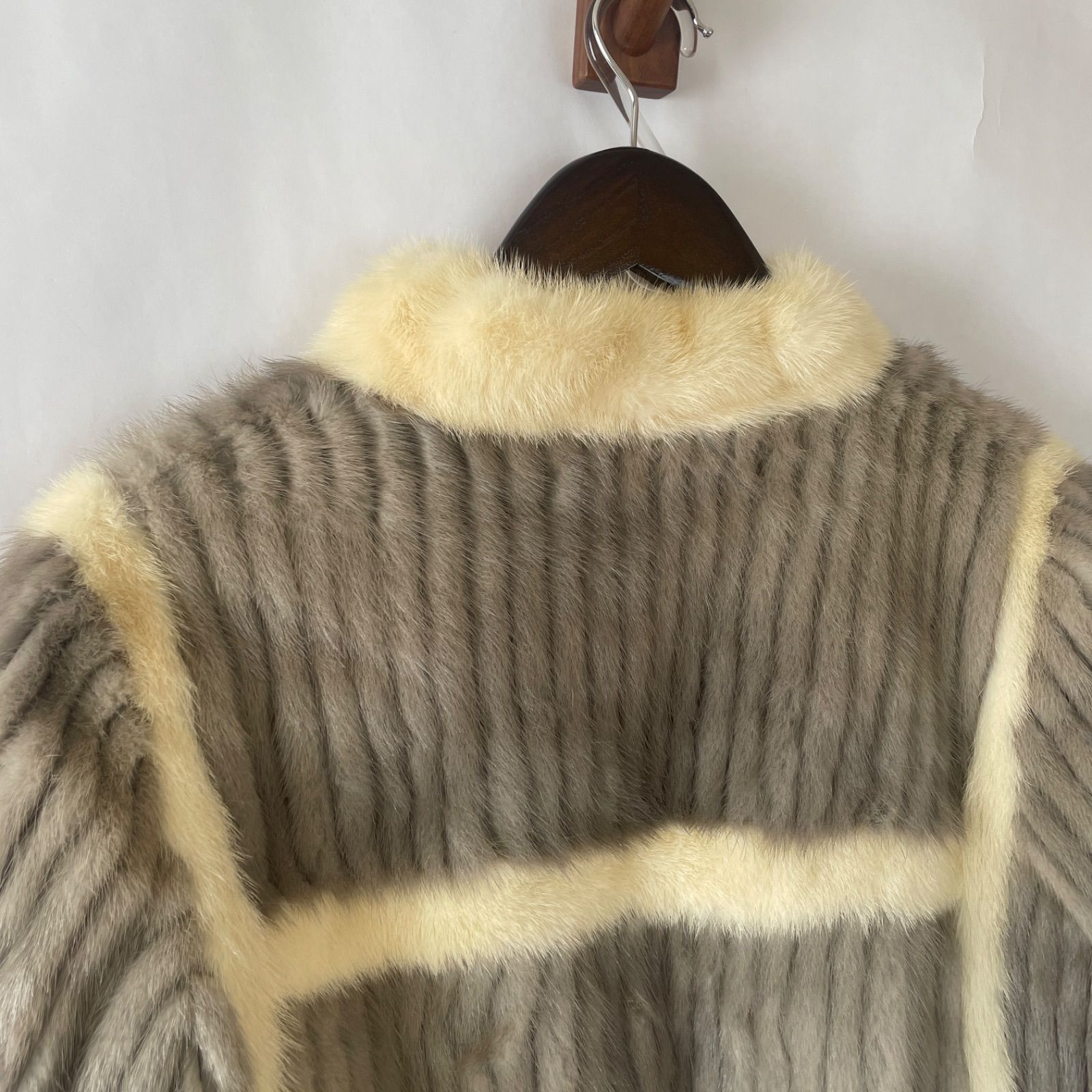 ミンク ファーコート レディース 11号 バイカラー グレー ベージュ
