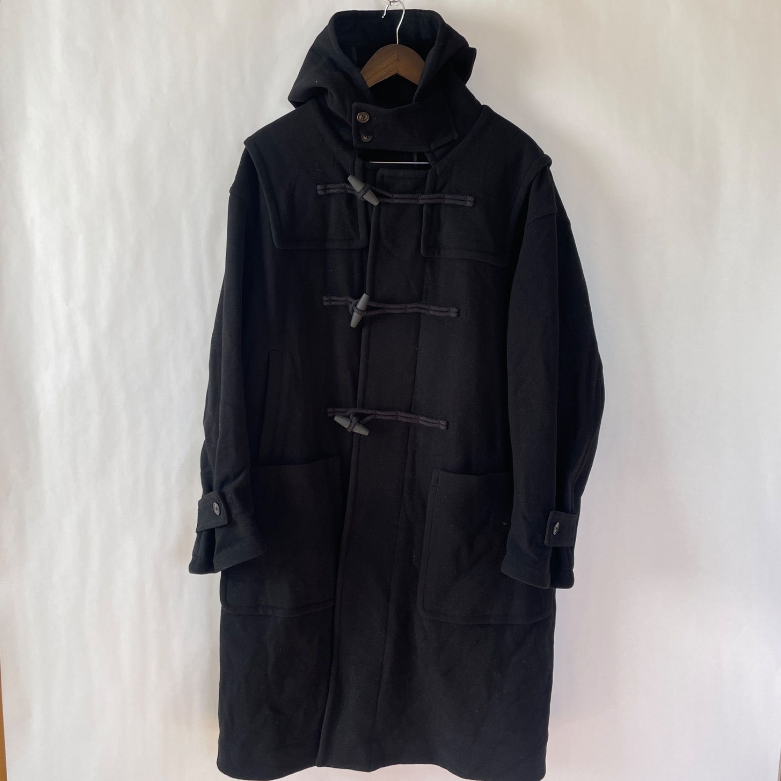 ユニクロ プラスジェイ メンズ オーバーサイズダッフルコート L ブラック ウール コットン