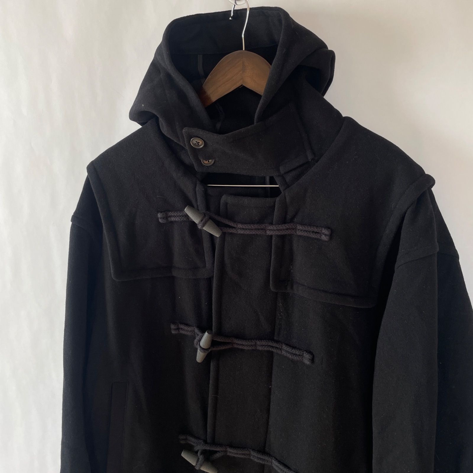 ユニクロ プラスジェイ メンズ オーバーサイズダッフルコート L ブラック ウール コットン