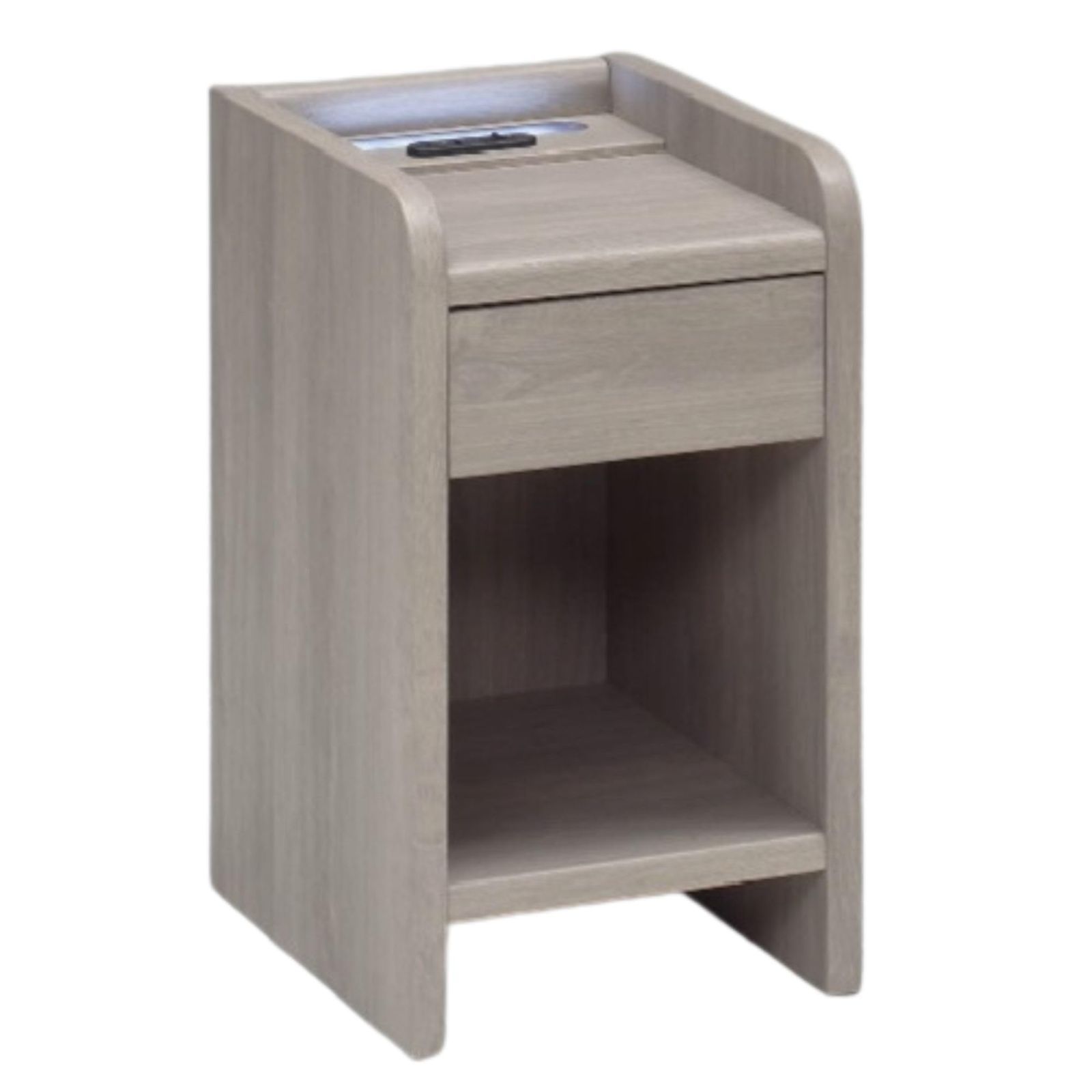 オープン棚 スリム 家具 NT 508 収納 ベッドサイドテーブル 完成品 木製 幅30 cm 引出し グレージュ GYB ライト付き コンセント付き ベッド横 サイドテーブル ナイトテーブル