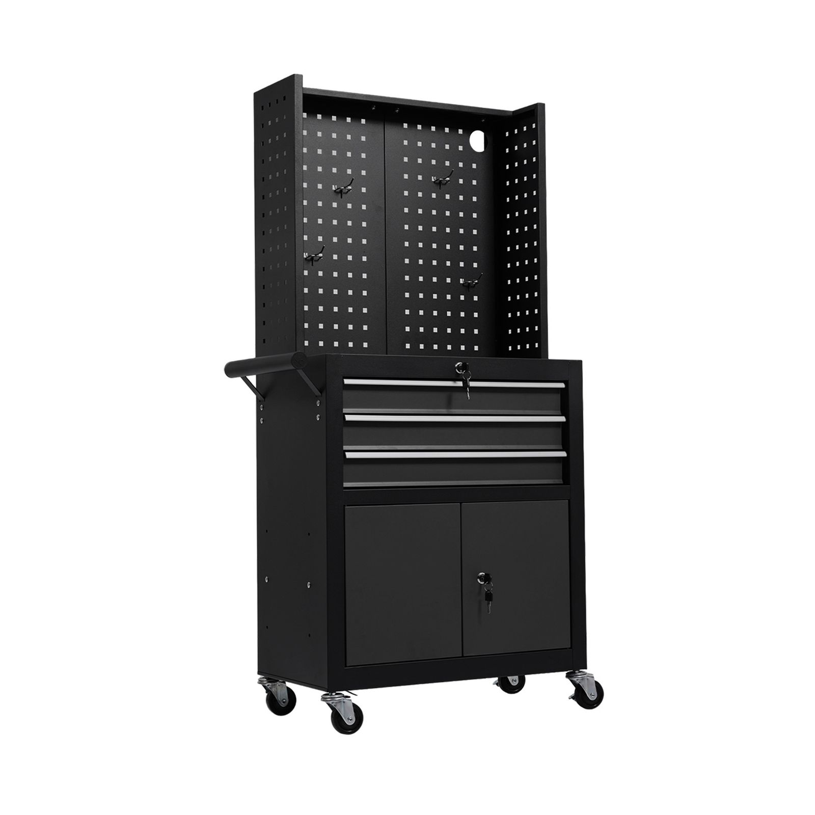 数量 ツールキャビネット ツールワゴン スチール製 ローラーキャビネット 耐荷重50 kg フック 鍵 キャスター付き DIY ブラック