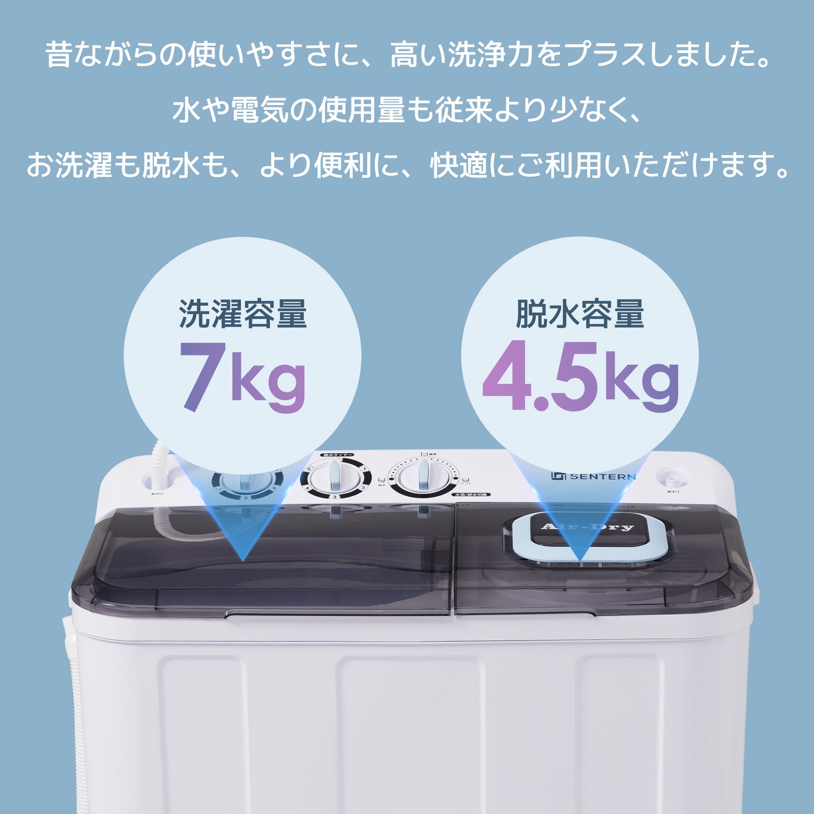 数量限定セール」 二槽式洗濯機 縦型洗濯機 洗濯7kg/脱水槽4.5kg 大